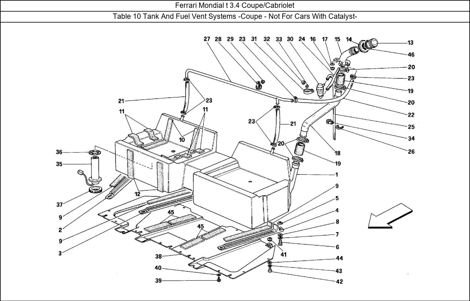 Table 10 - Tank And Fuel Vent Systems -Coupe - Not For Cars With Catalyst-