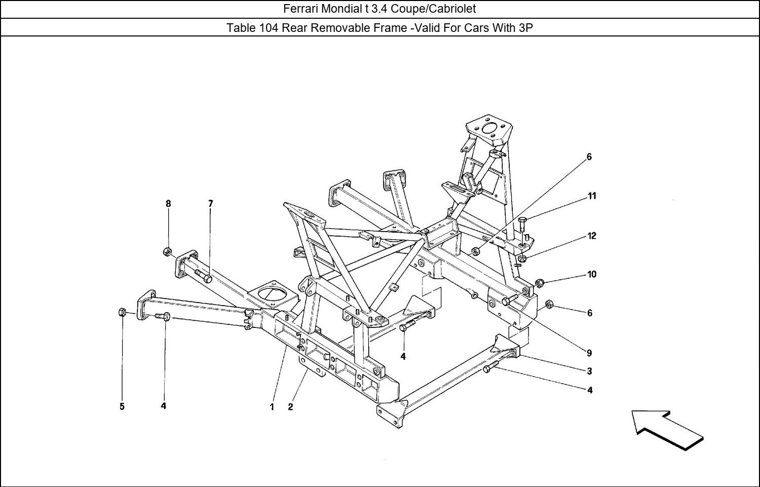 Table 104 - Rear Removable Frame -Valid For Cars With 3P