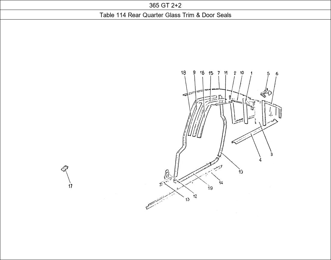 Table 114 - Rear Quarter Glass Trim & Door Seals