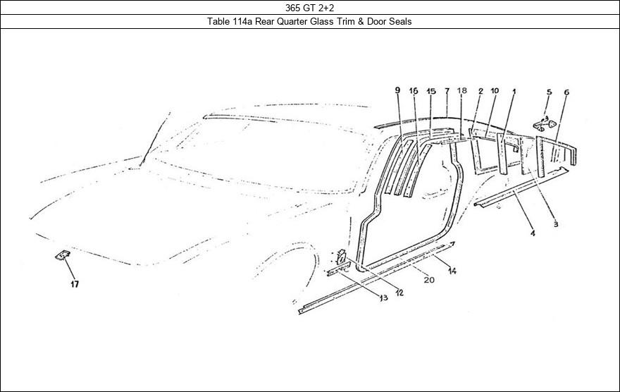 Table 114a - Rear Quarter Glass Trim & Door Seals