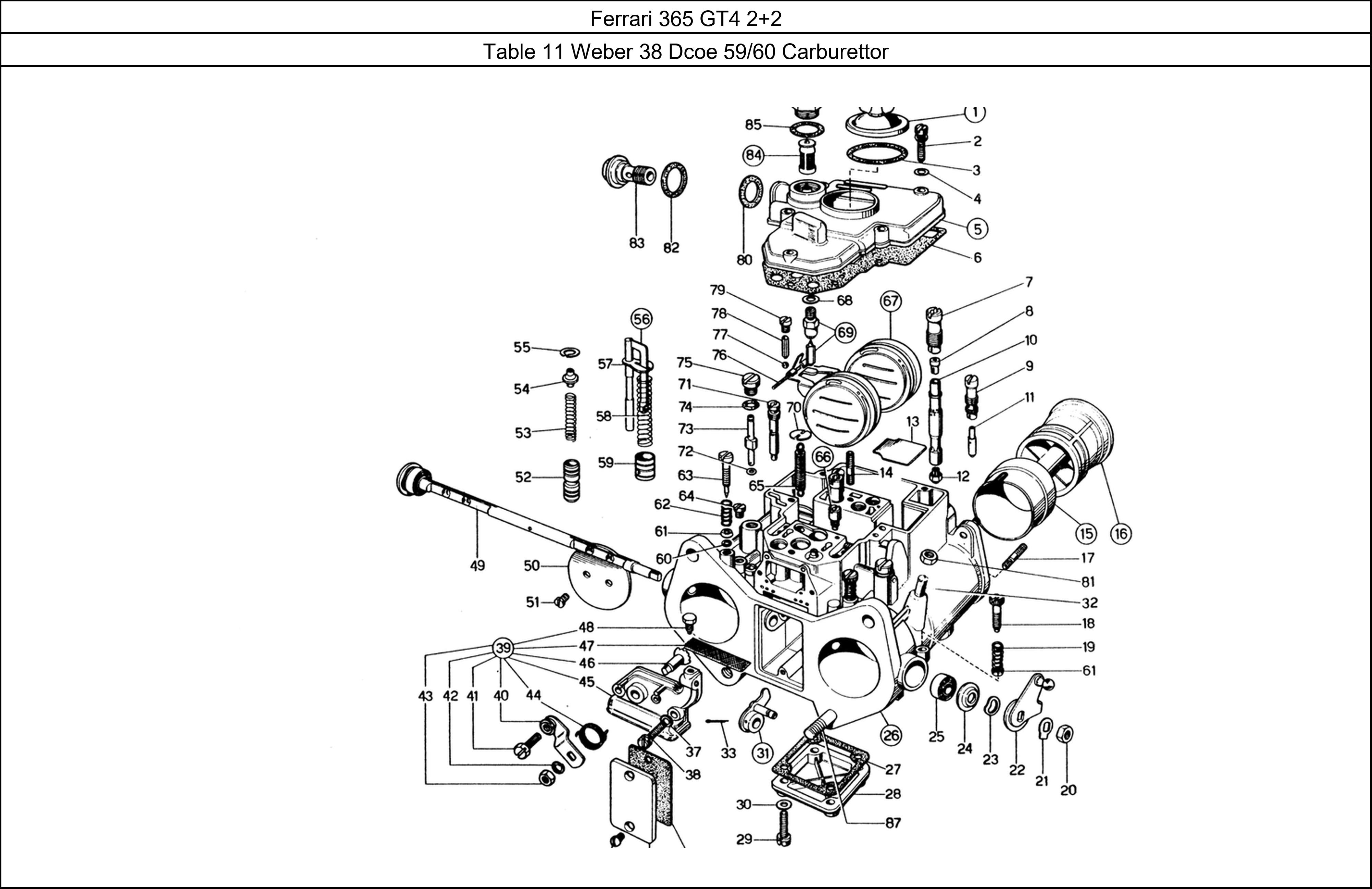 Table 11 - Weber 38 Dcoe 59/60 Carburettor