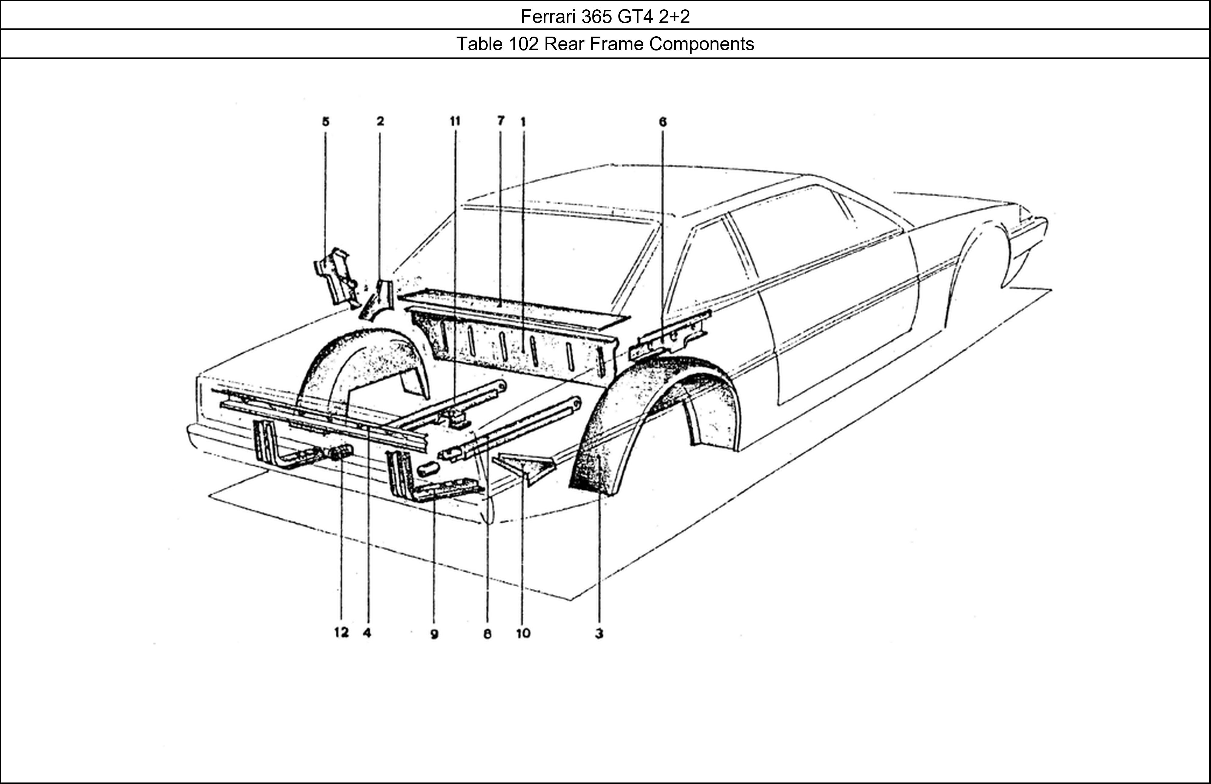 Table 102 - Rear Frame Components