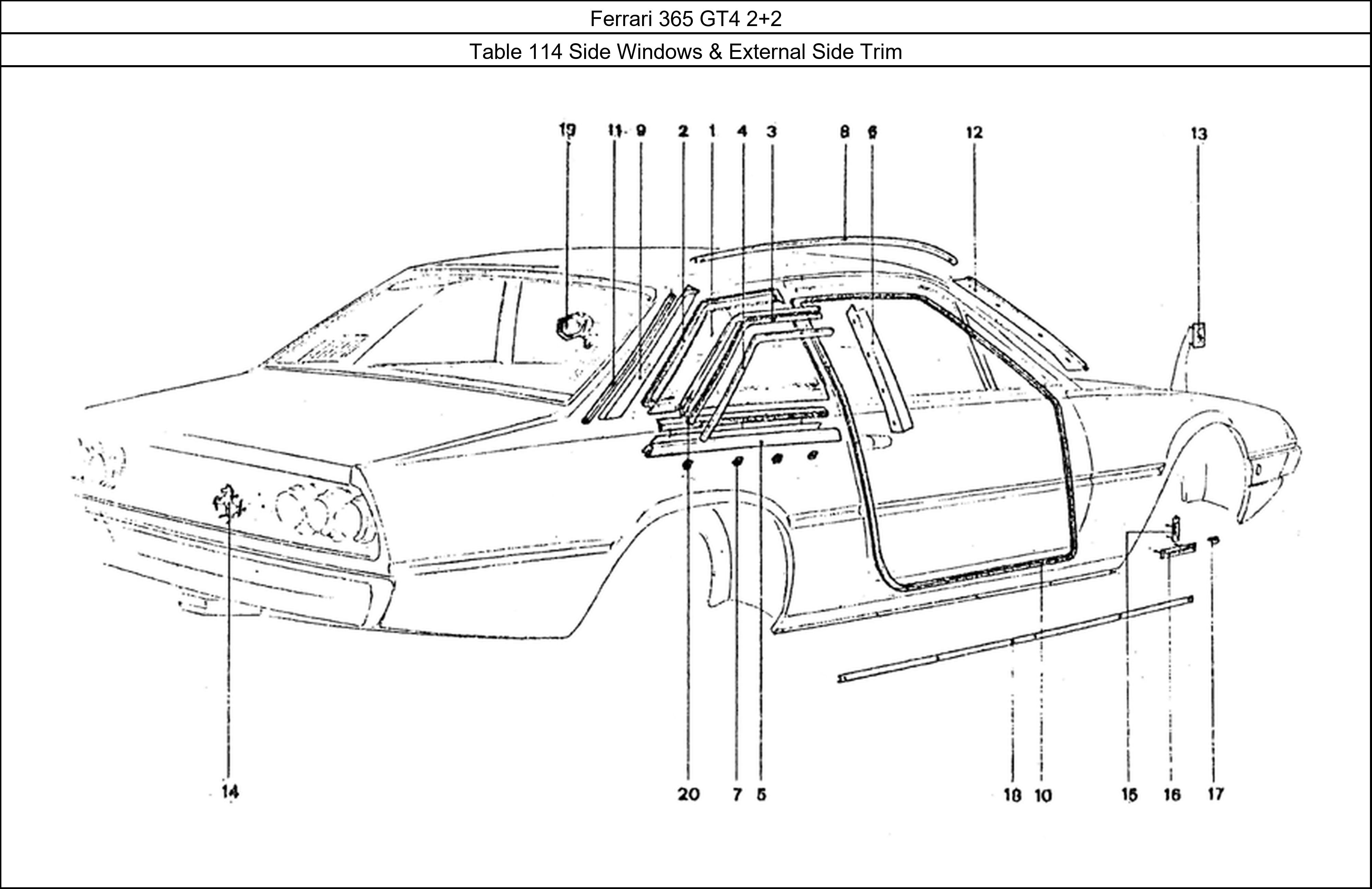 Table 114 - Side Windows & External Side Trim