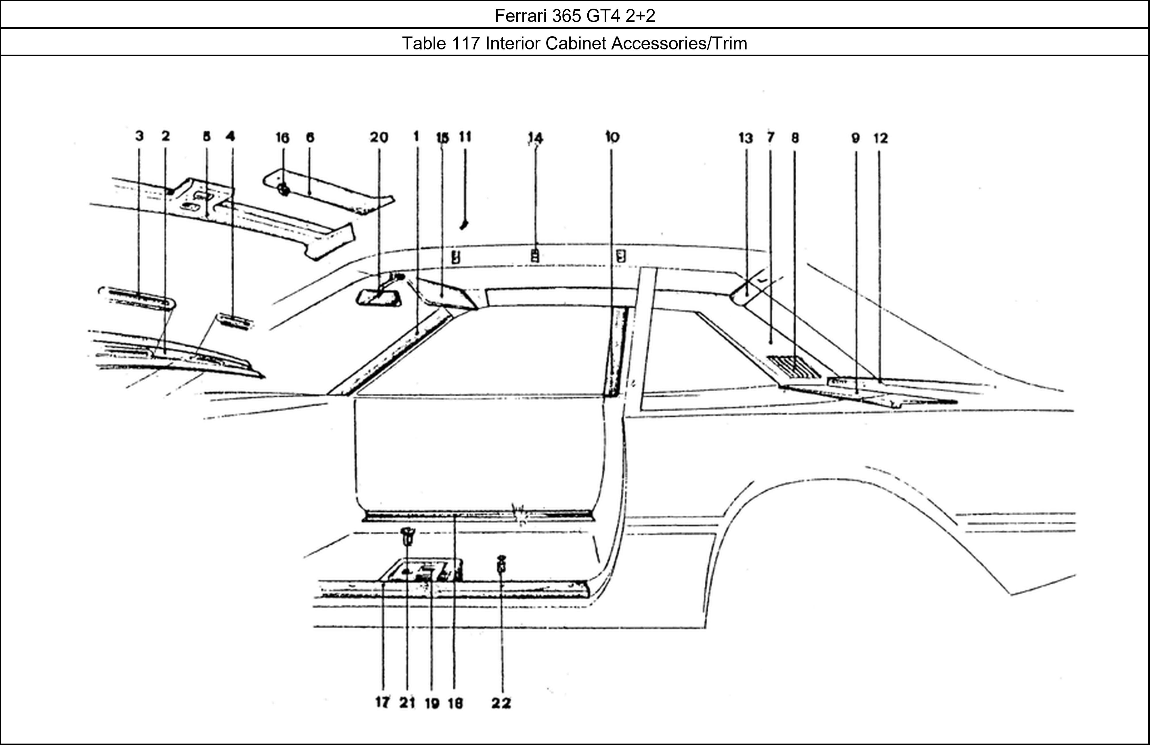 Table 117 - Interior Cabinet Accessories/Trim