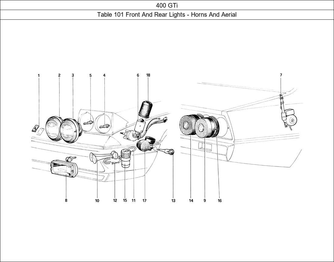 Table 101 - Front And Rear Lights - Horns And Aerial