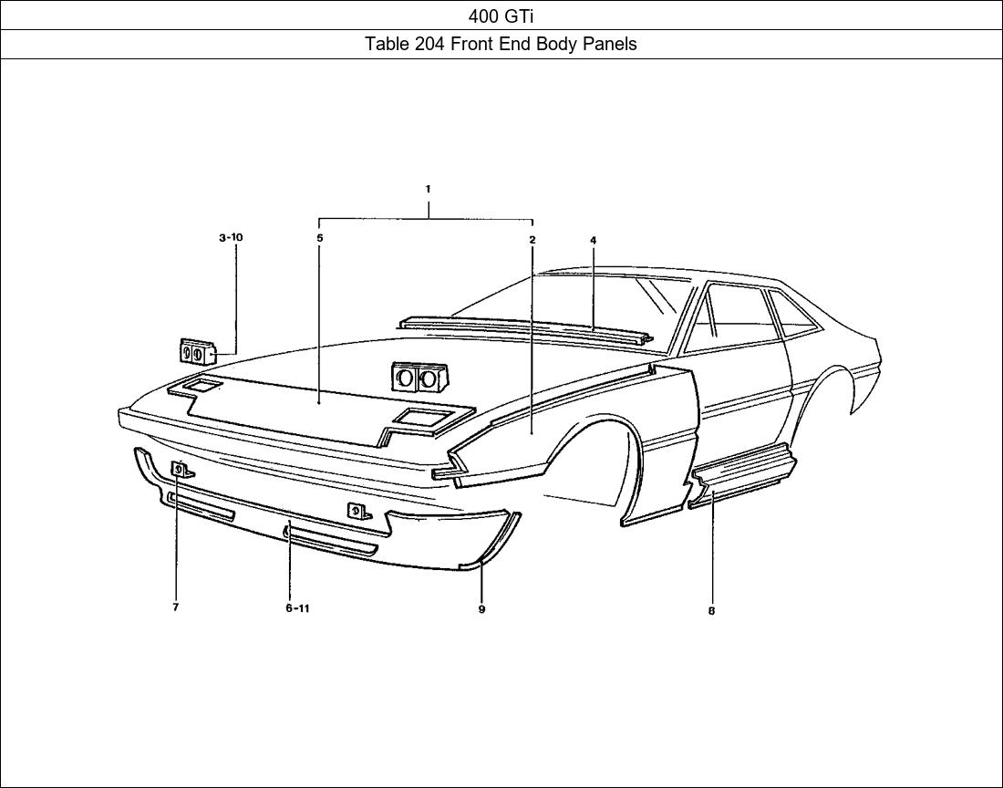 Table 204 - Front End Body Panels