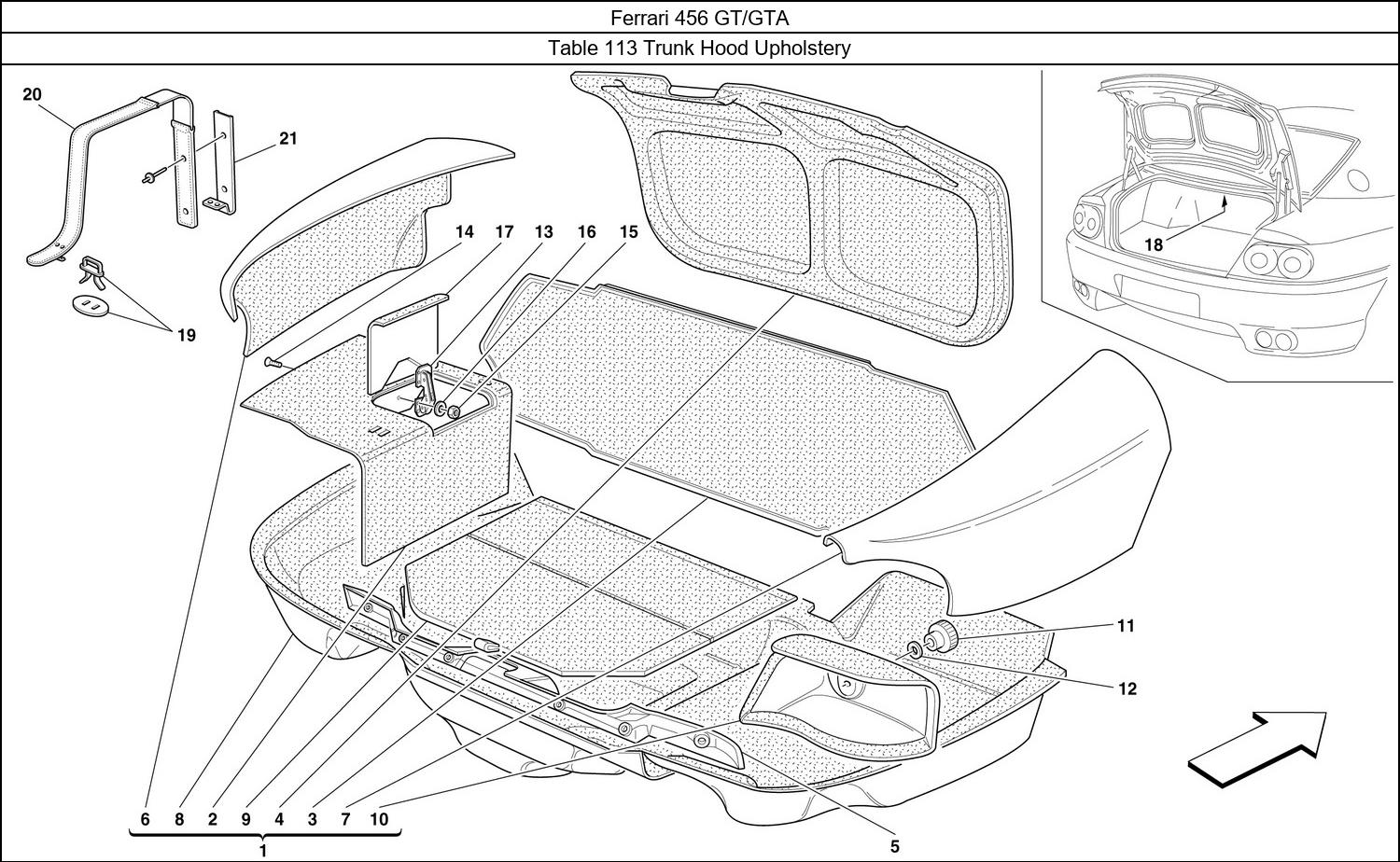 Table 113 - Trunk Hood Upholstery