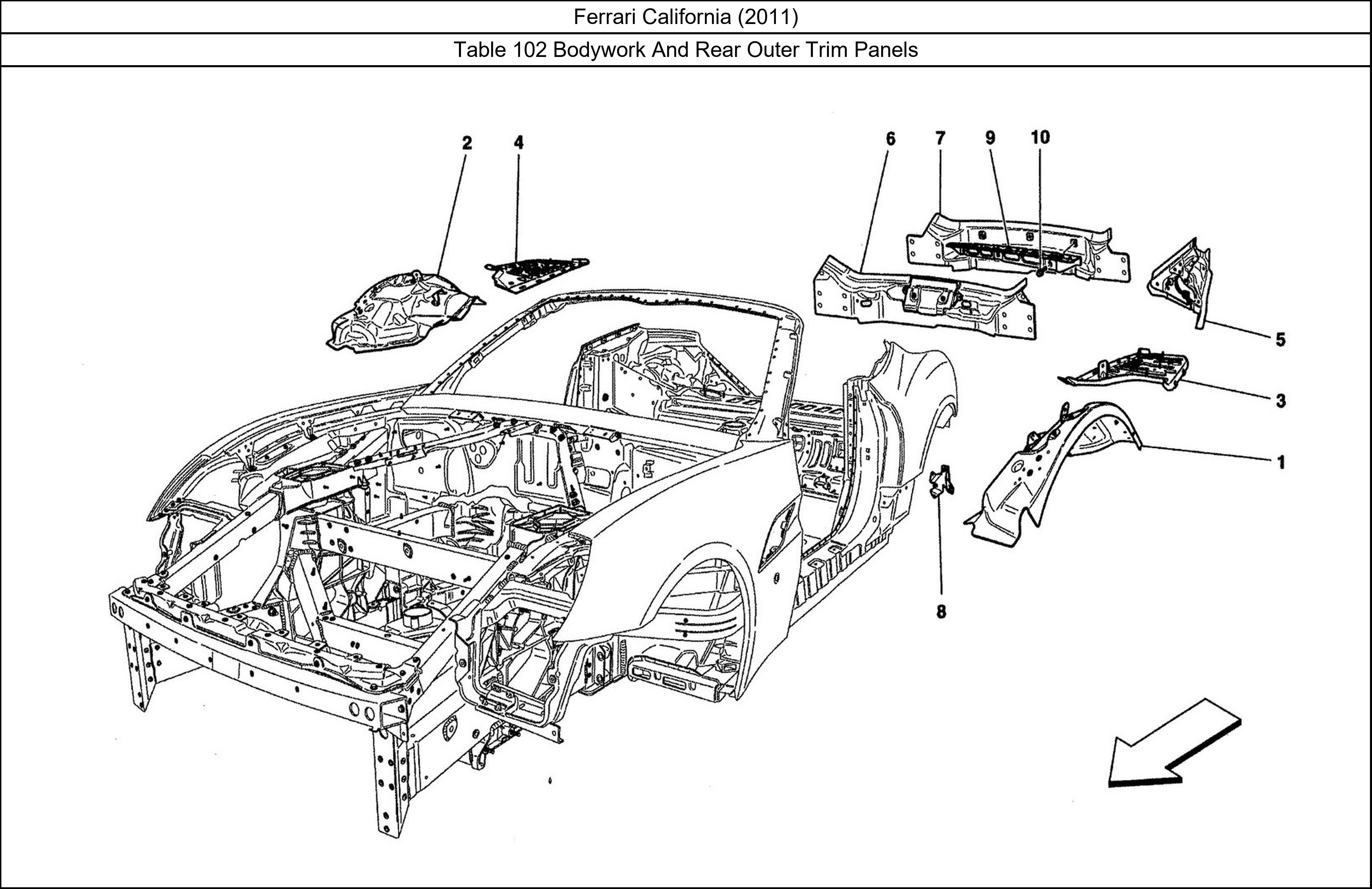 Ferrari Parts Ferrari California (2011) Table 102 Bodywork And Rear Outer Trim Panels