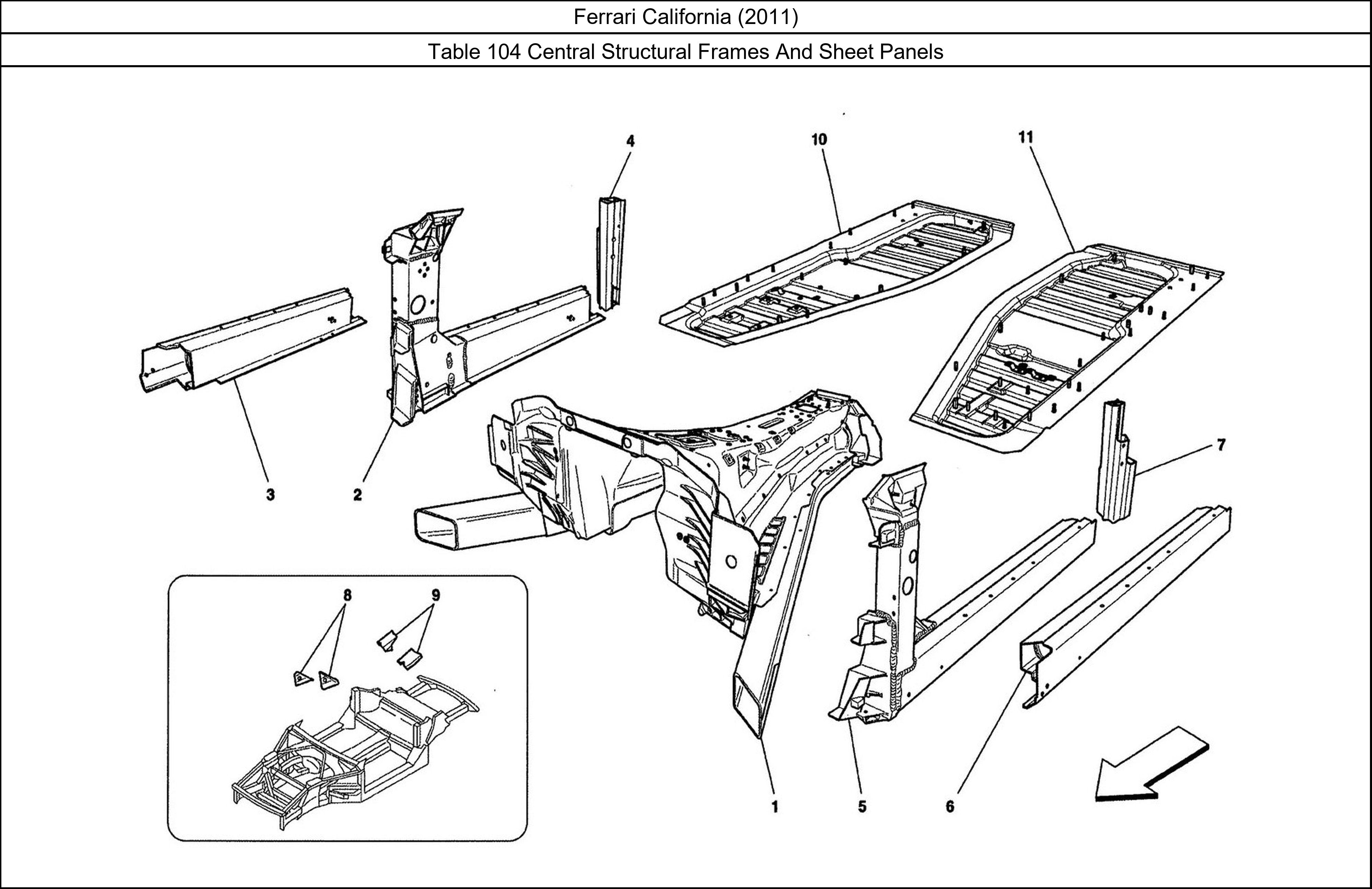 Ferrari Parts Ferrari California (2011) Table 104 Central Structural Frames And Sheet Panels