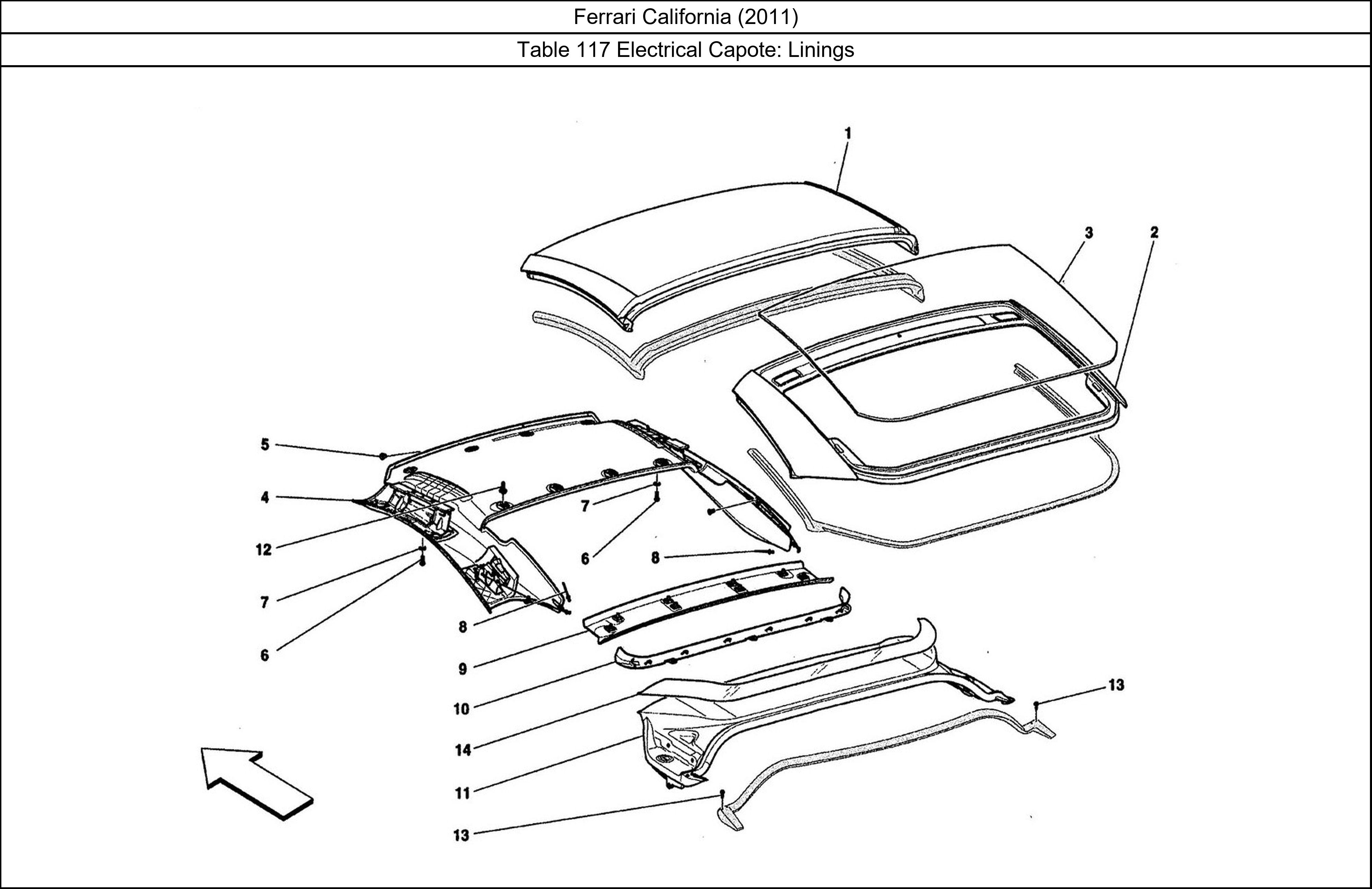 Ferrari Parts Ferrari California (2011) Table 117 Electrical Capote: Linings