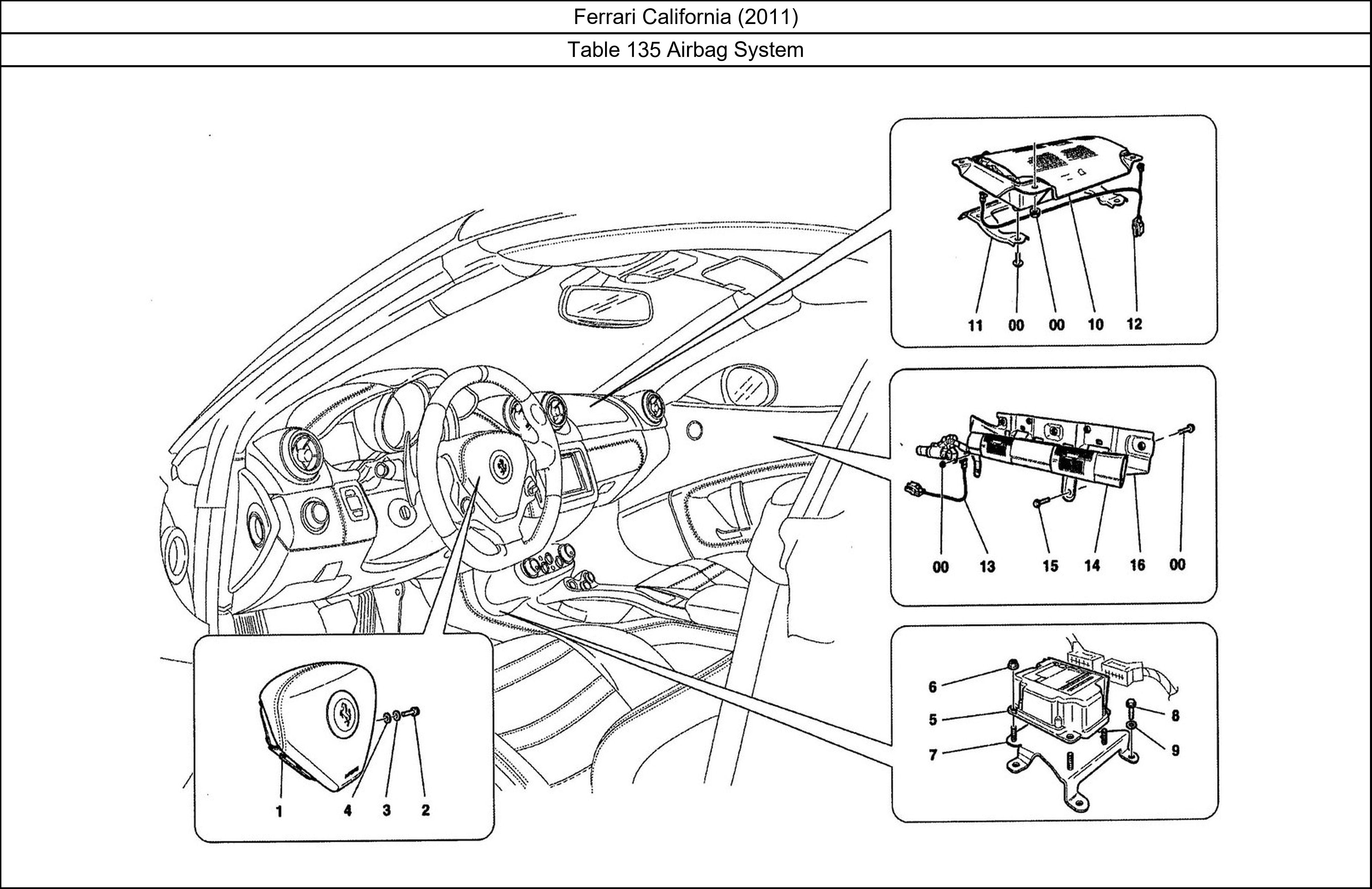 Ferrari Parts Ferrari California (2011) Table 135 Airbag System