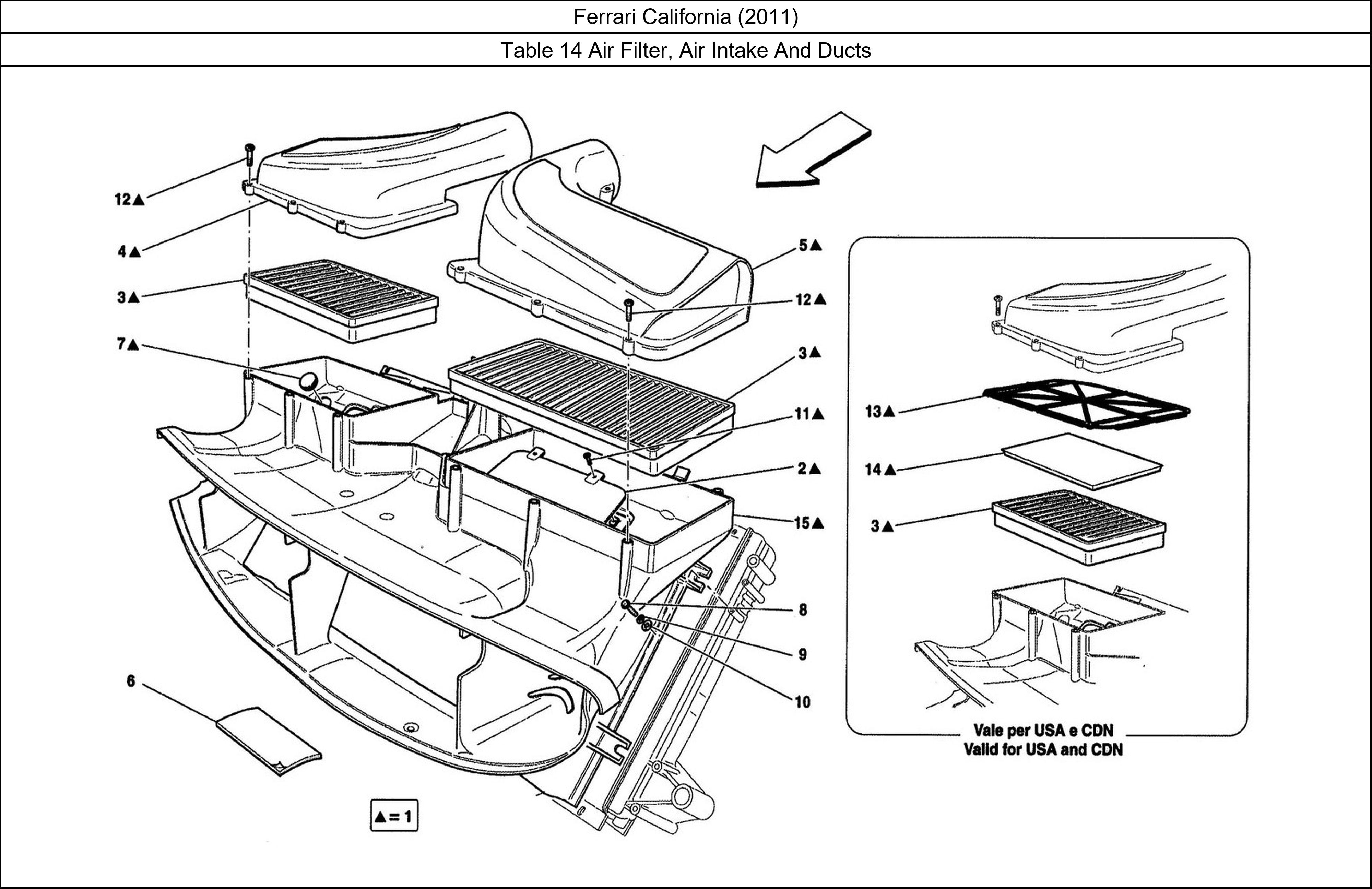 Ferrari Parts Ferrari California (2011) Table 14 Air Filter, Air Intake And Ducts