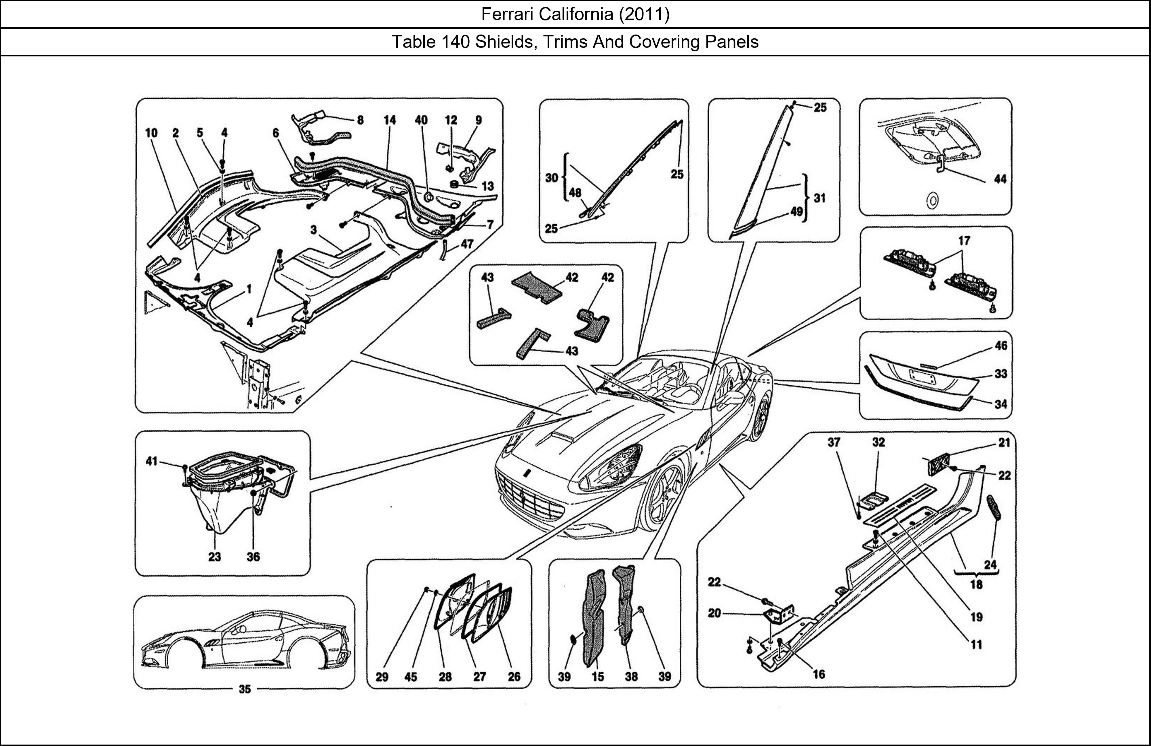 Ferrari Parts Ferrari California (2011) Table 140 Shields, Trims And Covering Panels