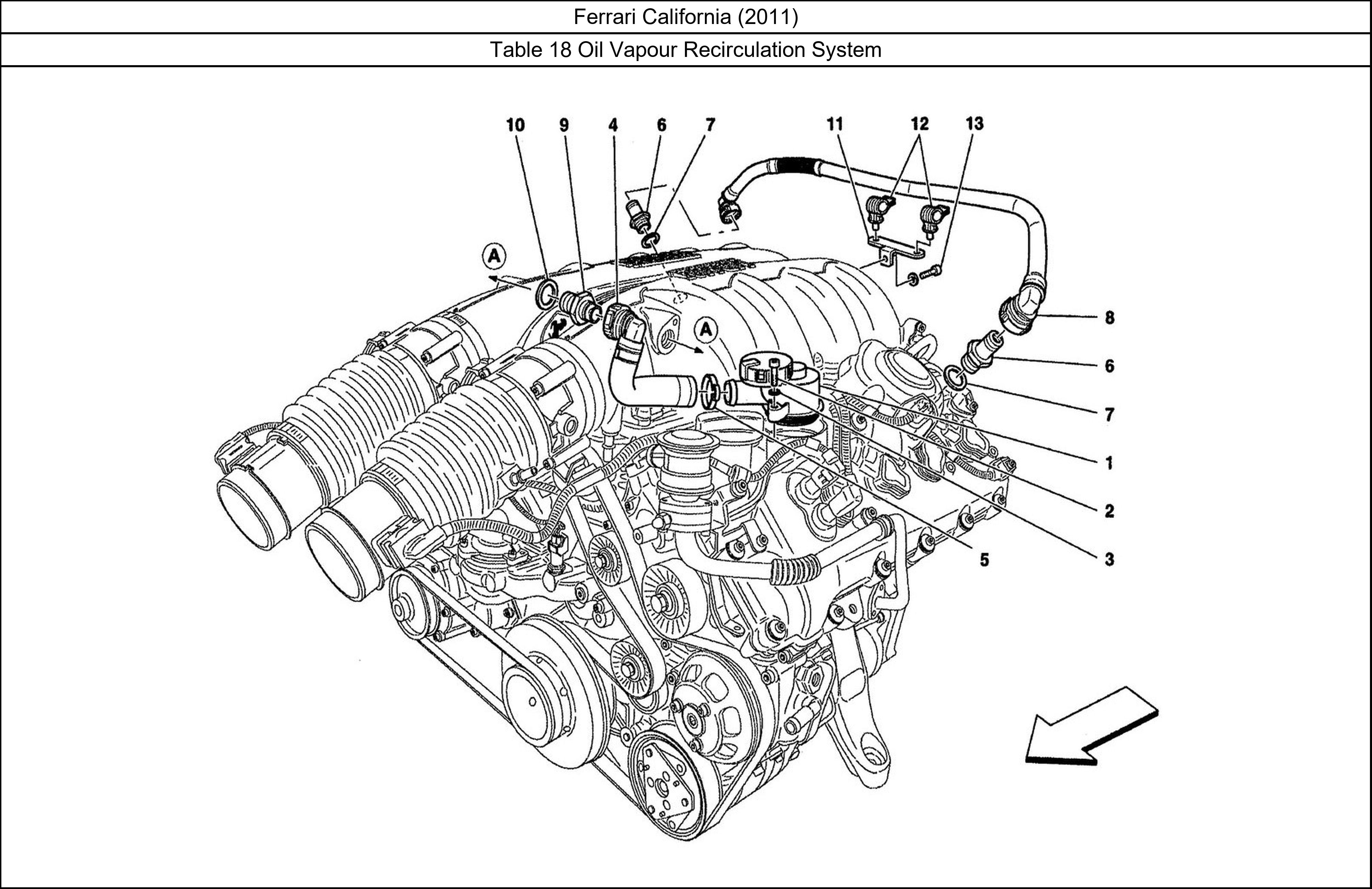 Ferrari Parts Ferrari California (2011) Table 18 Oil Vapour Recirculation System