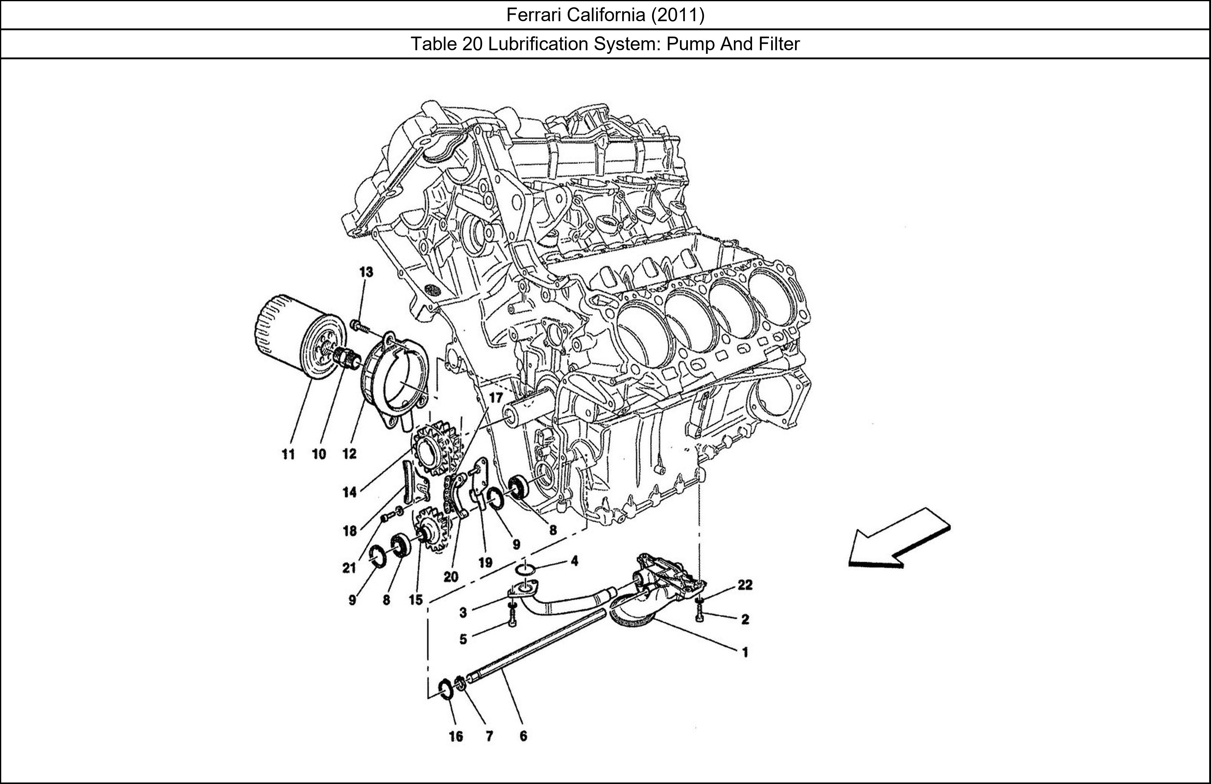Ferrari Parts Ferrari California (2011) Table 20 Lubrification System: Pump And Filter