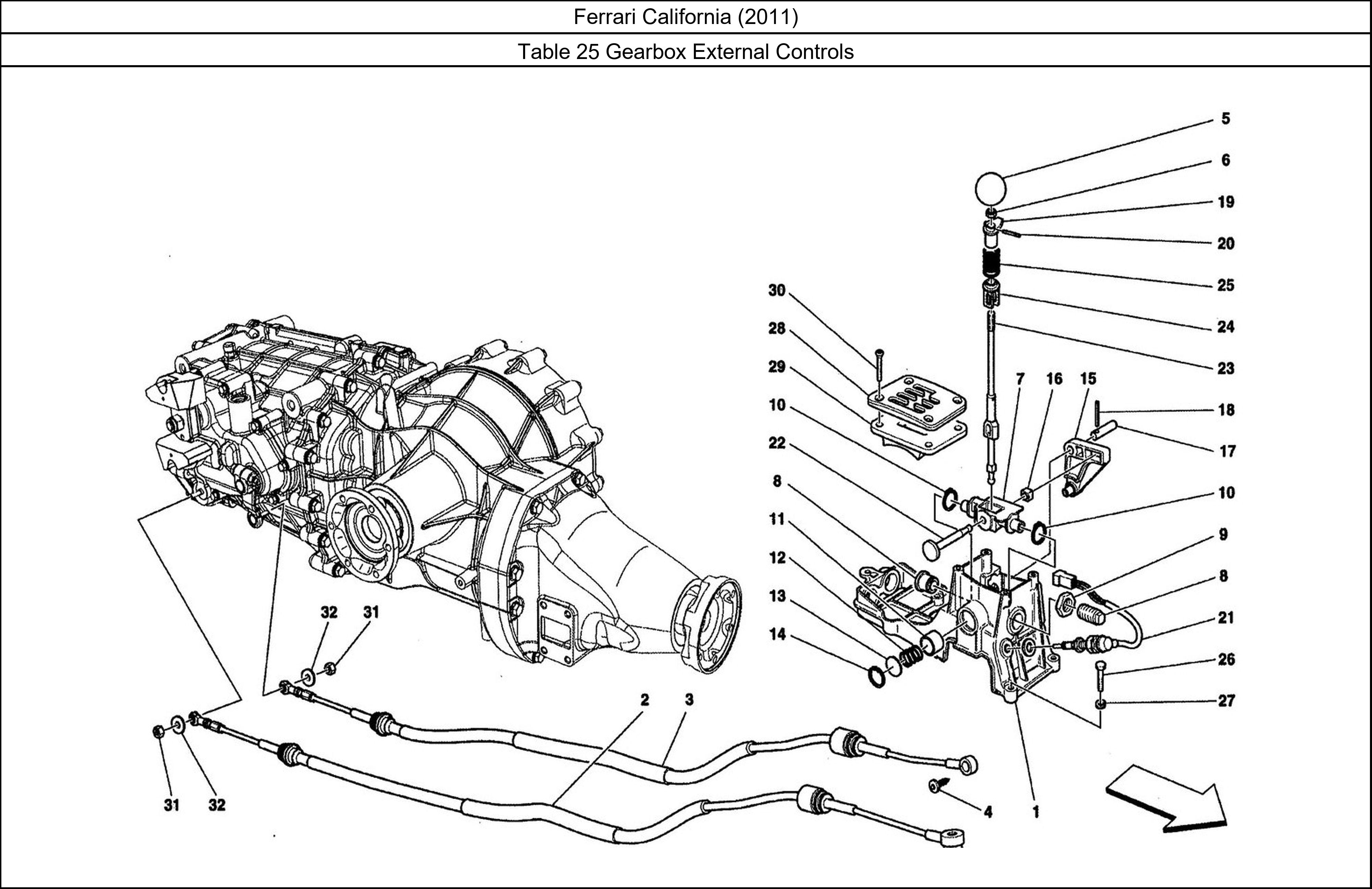Ferrari Parts Ferrari California (2011) Table 25 Gearbox External Controls