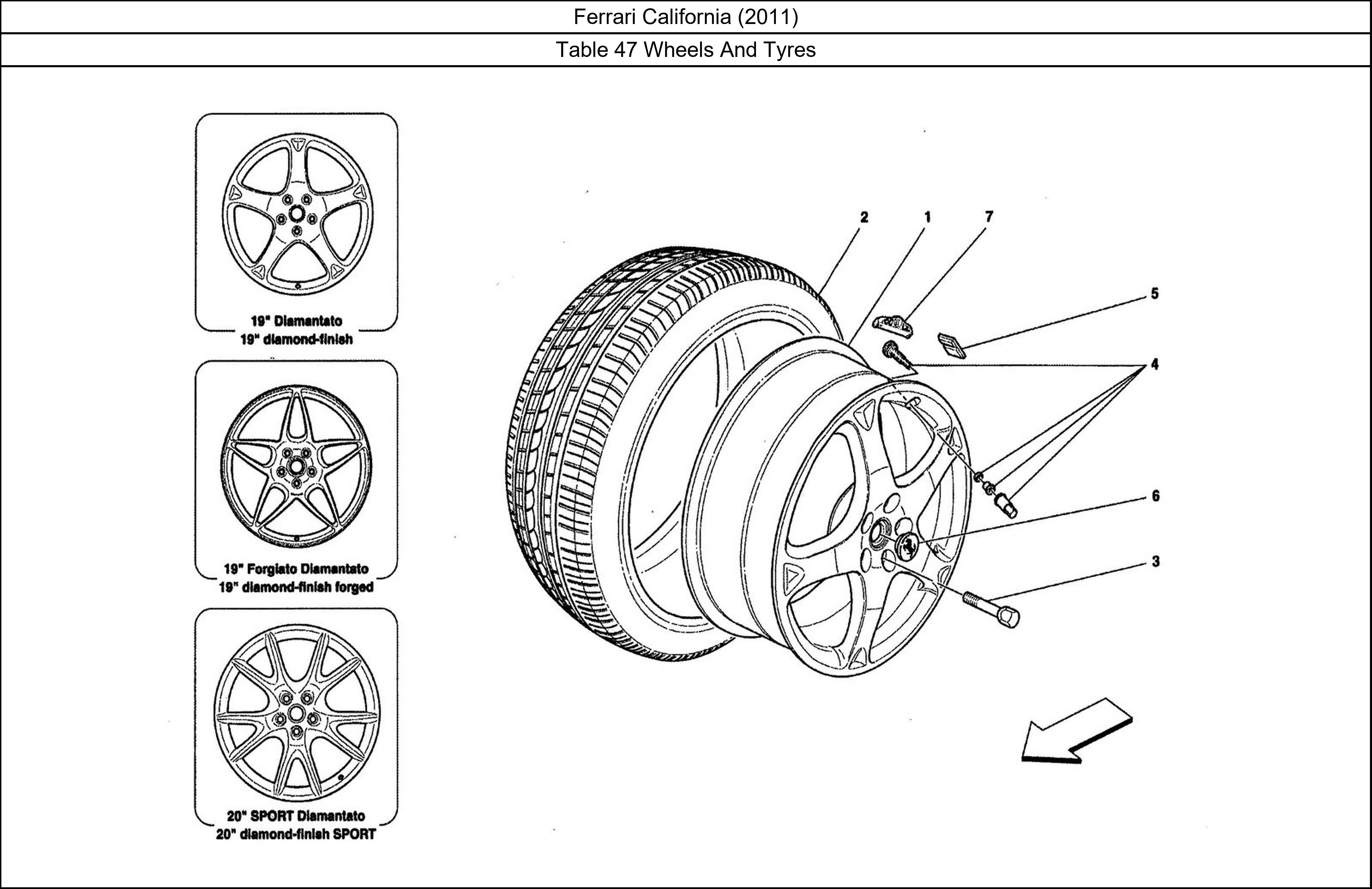 Ferrari Parts Ferrari California (2011) Table 47 Wheels And Tyres