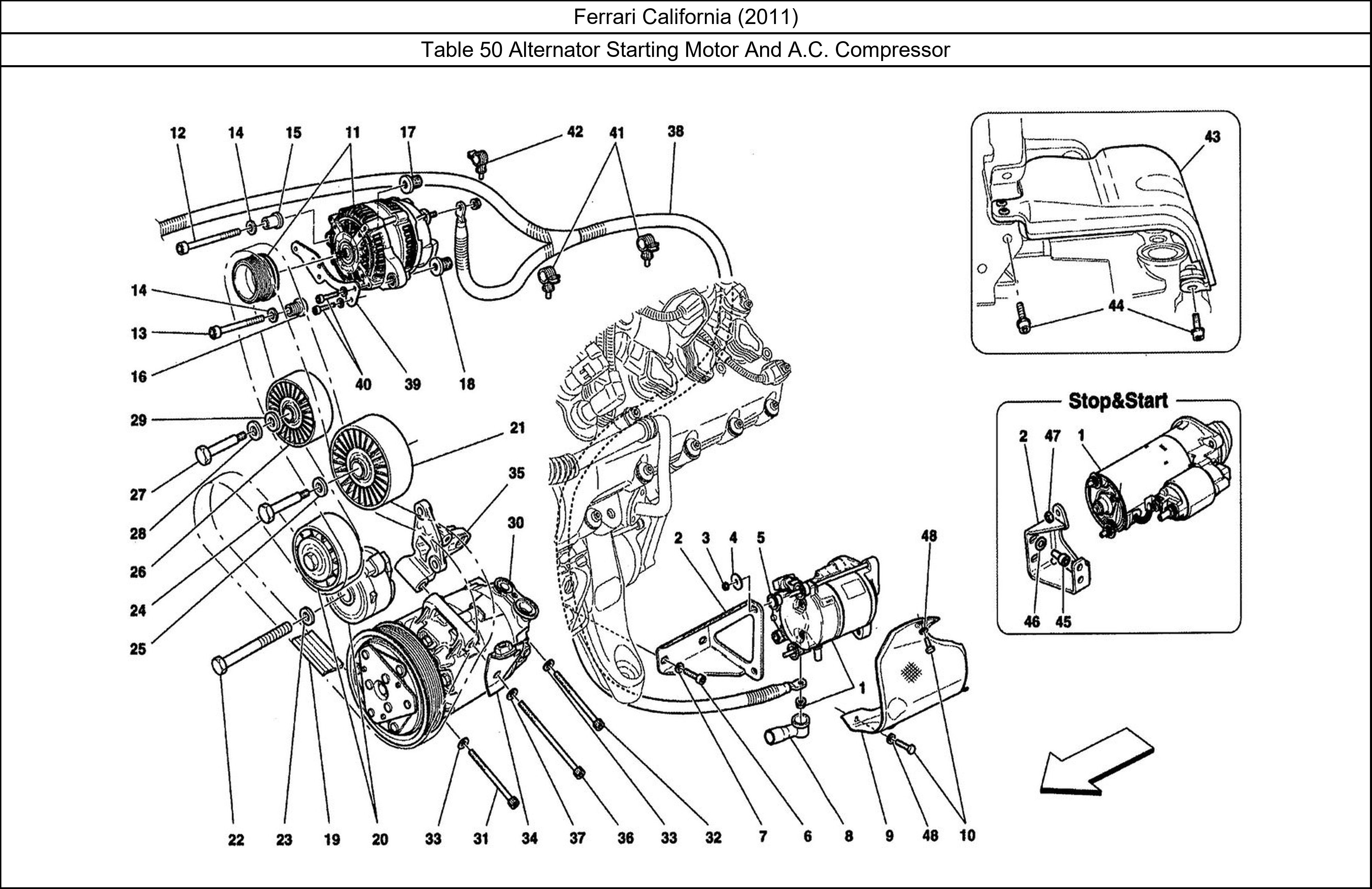 Ferrari Parts Ferrari California (2011) Table 50 Alternator Starting Motor And A.C. Compressor