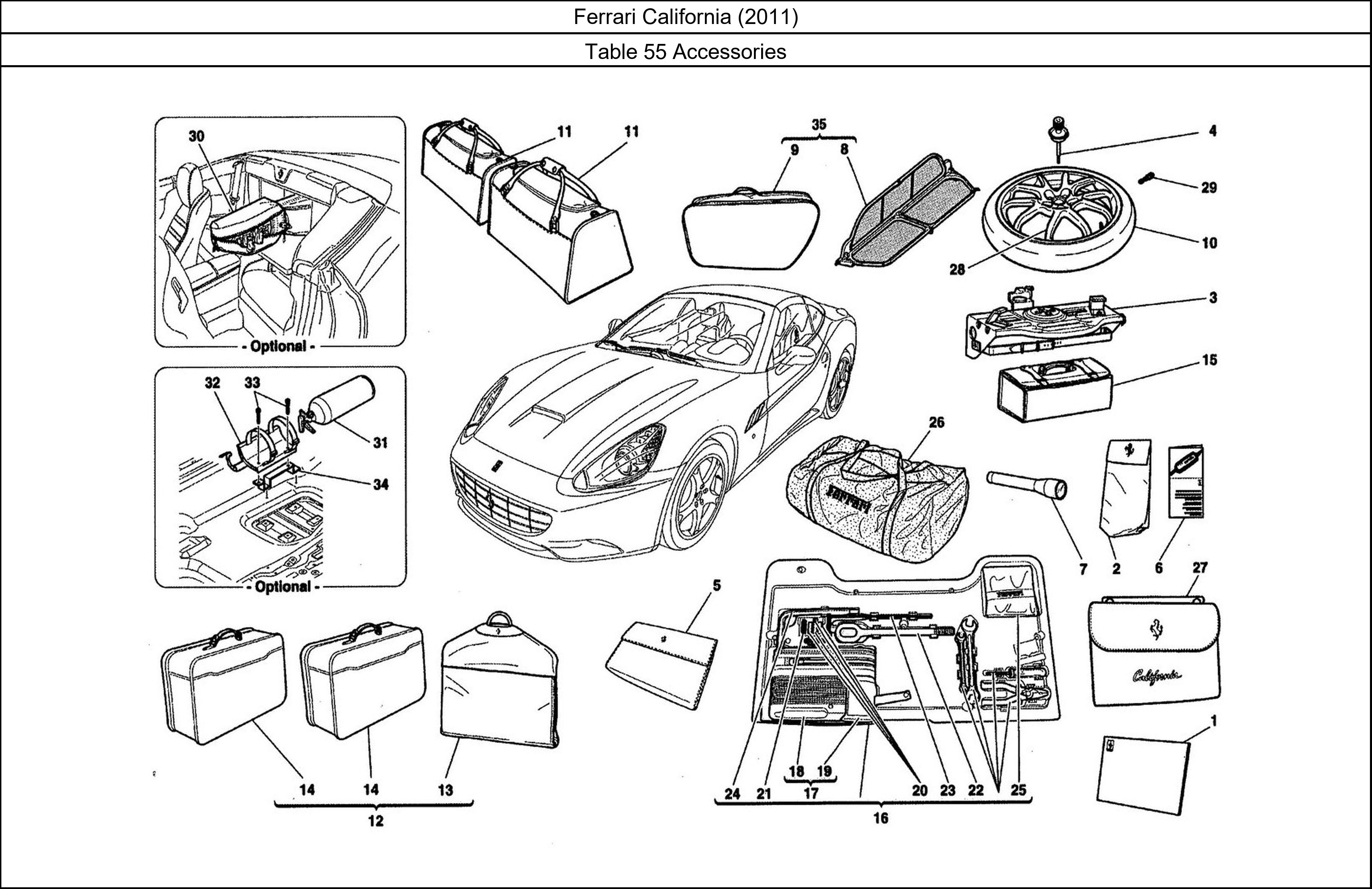 Ferrari Parts Ferrari California (2011) Table 55 Accessories