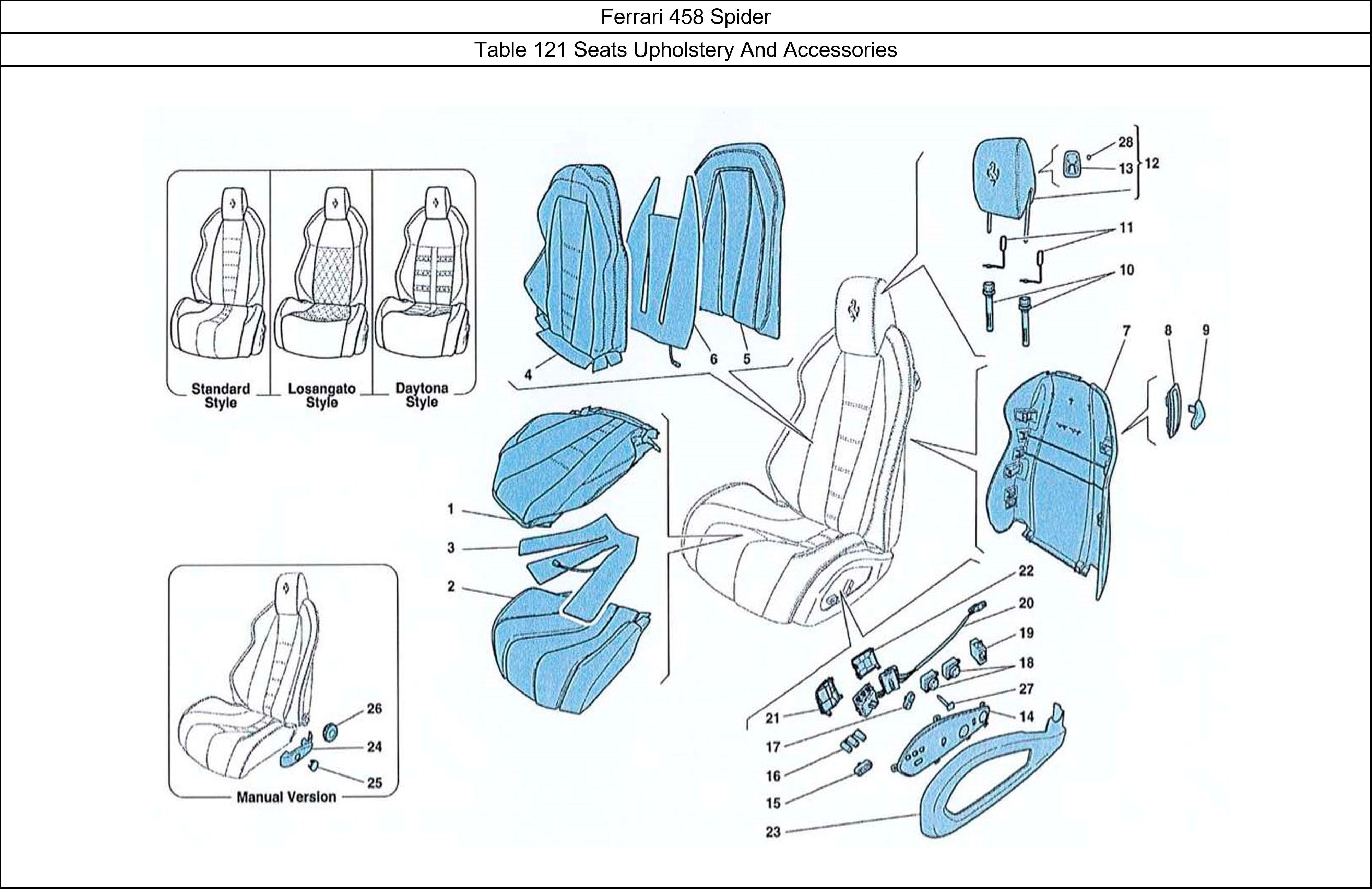 Ferrari Parts Ferrari 458 Spider Table 121 Seats Upholstery And Accessories
