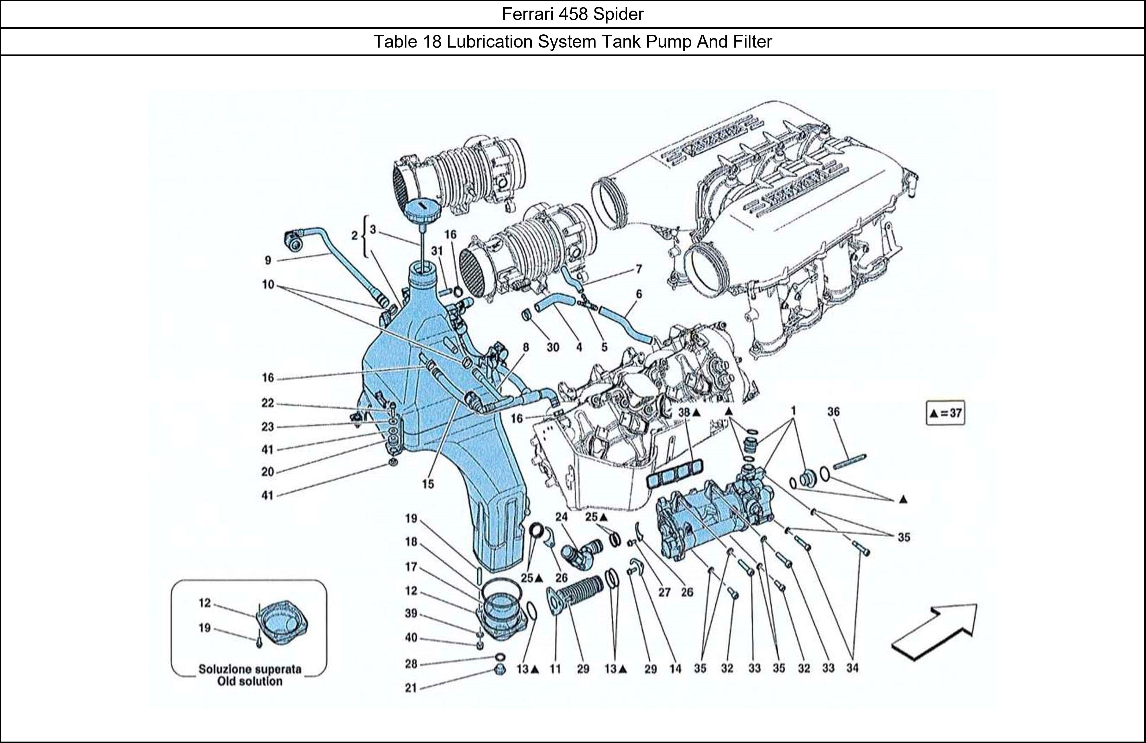 Ferrari Parts Ferrari 458 Spider Table 18 Lubrication System Tank Pump And Filter
