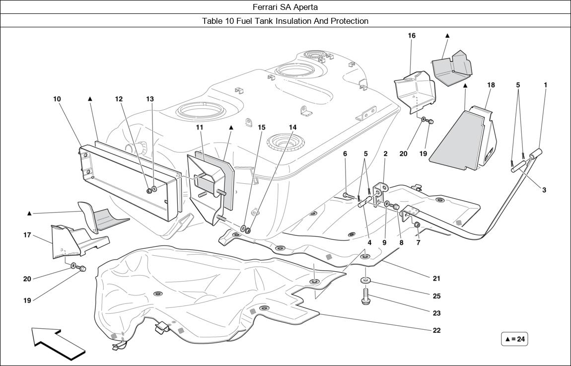 Ferrari Parts Ferrari SA Aperta Table 10 Fuel Tank Insulation And Protection