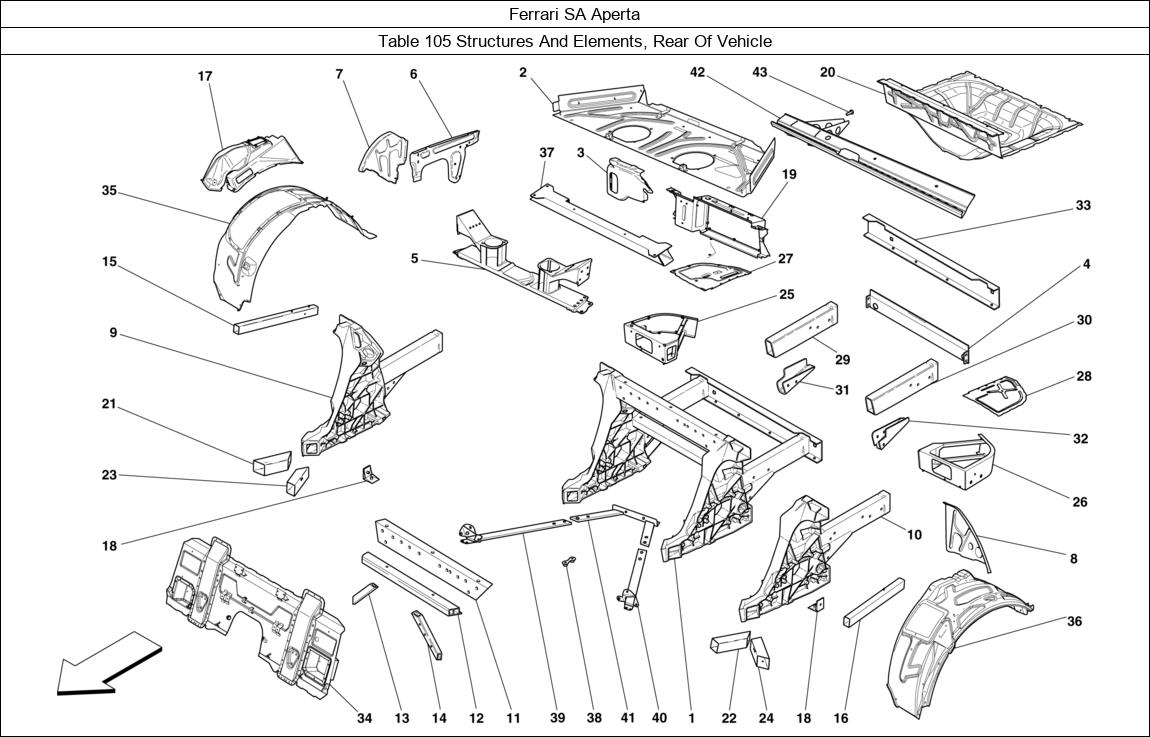 Ferrari Parts Ferrari SA Aperta Table 105 Structures And Elements, Rear Of Vehicle