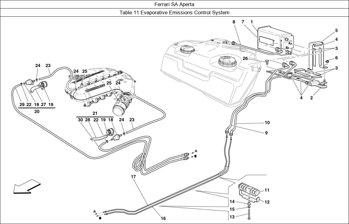 Ferrari Parts Ferrari SA Aperta Table 11 Evaporative Emissions Control System