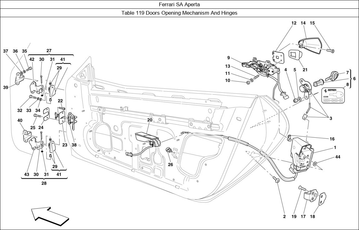 Ferrari Parts Ferrari SA Aperta Table 119 Doors Opening Mechanism And Hinges
