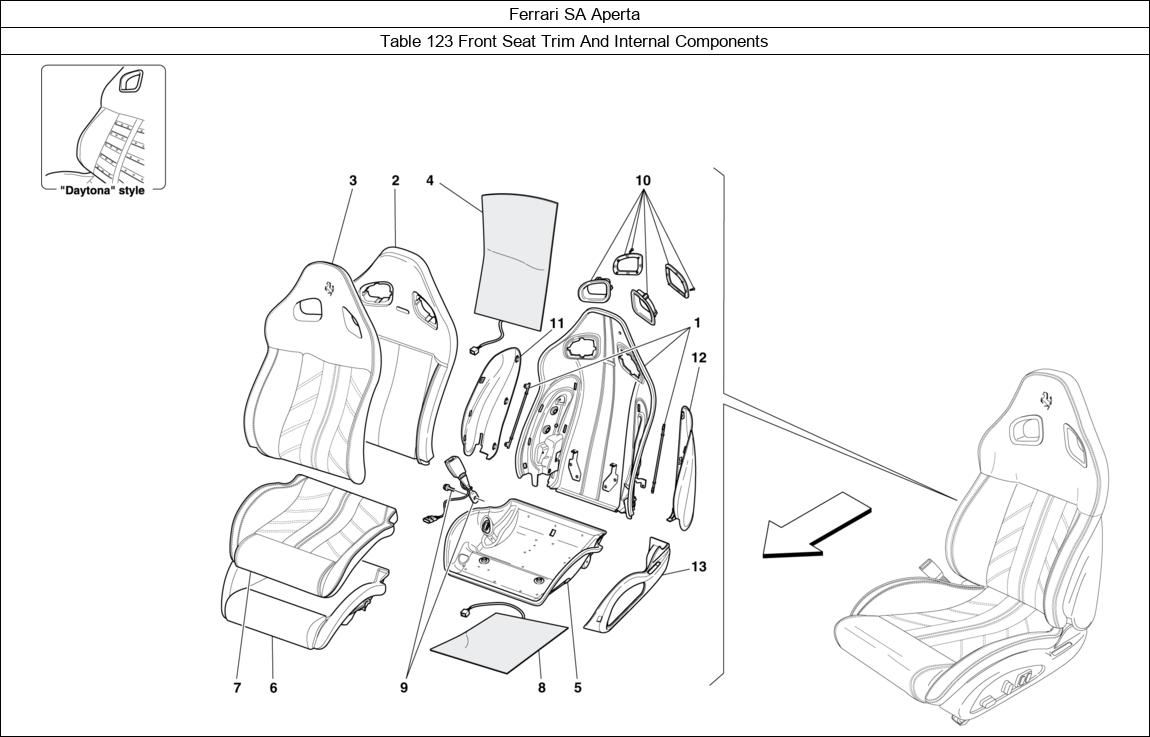 Ferrari Parts Ferrari SA Aperta Table 123 Front Seat Trim And Internal Components