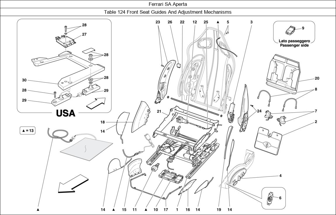 Ferrari Parts Ferrari SA Aperta Table 124 Front Seat Guides And Adjustment Mechanisms