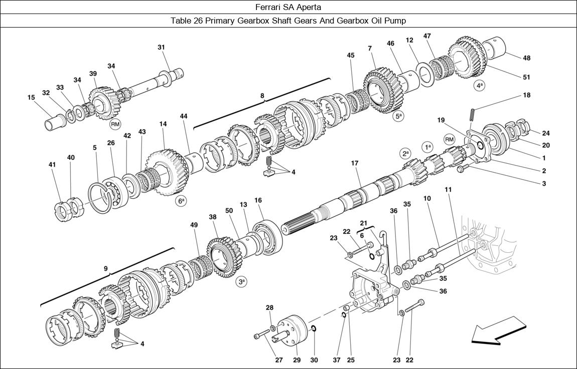 Ferrari Parts Ferrari SA Aperta Table 26 Primary Gearbox Shaft Gears And Gearbox Oil Pump