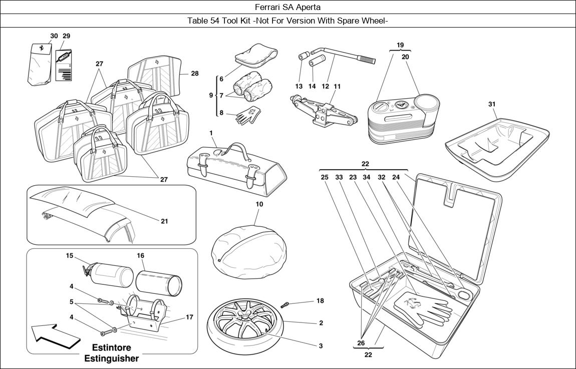 Ferrari Parts Ferrari SA Aperta Table 54 Tool Kit -Not For Version With Spare Wheel-