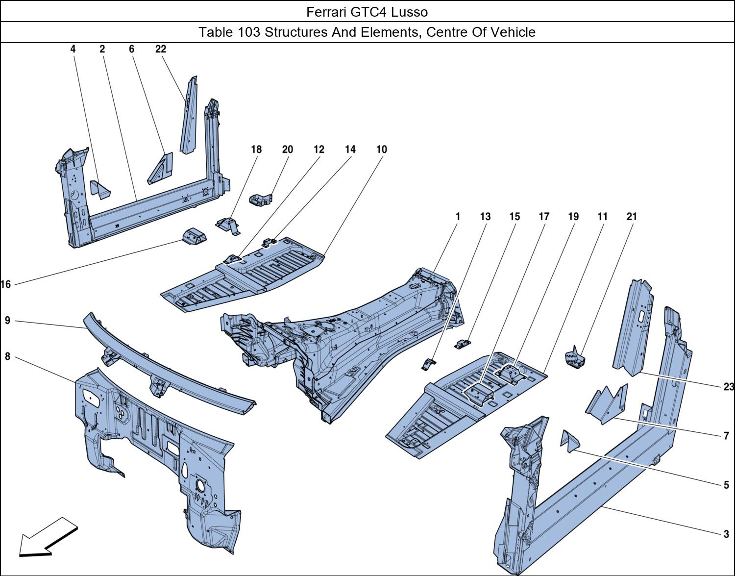 Ferrari Parts Ferrari GTC4 Lusso Table 103 Structures And Elements, Centre Of Vehicle
