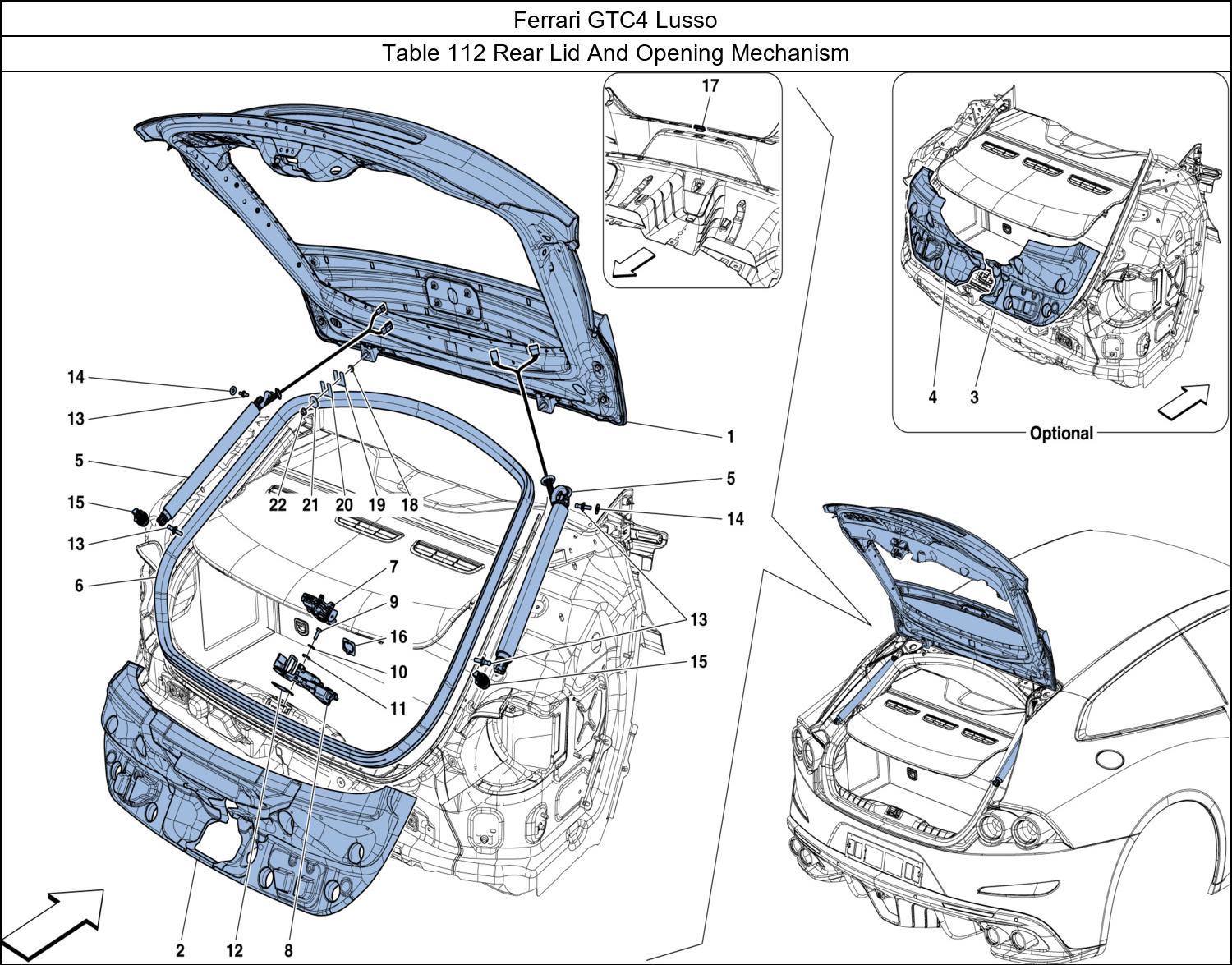 Ferrari Parts Ferrari GTC4 Lusso Table 112 Rear Lid And Opening Mechanism