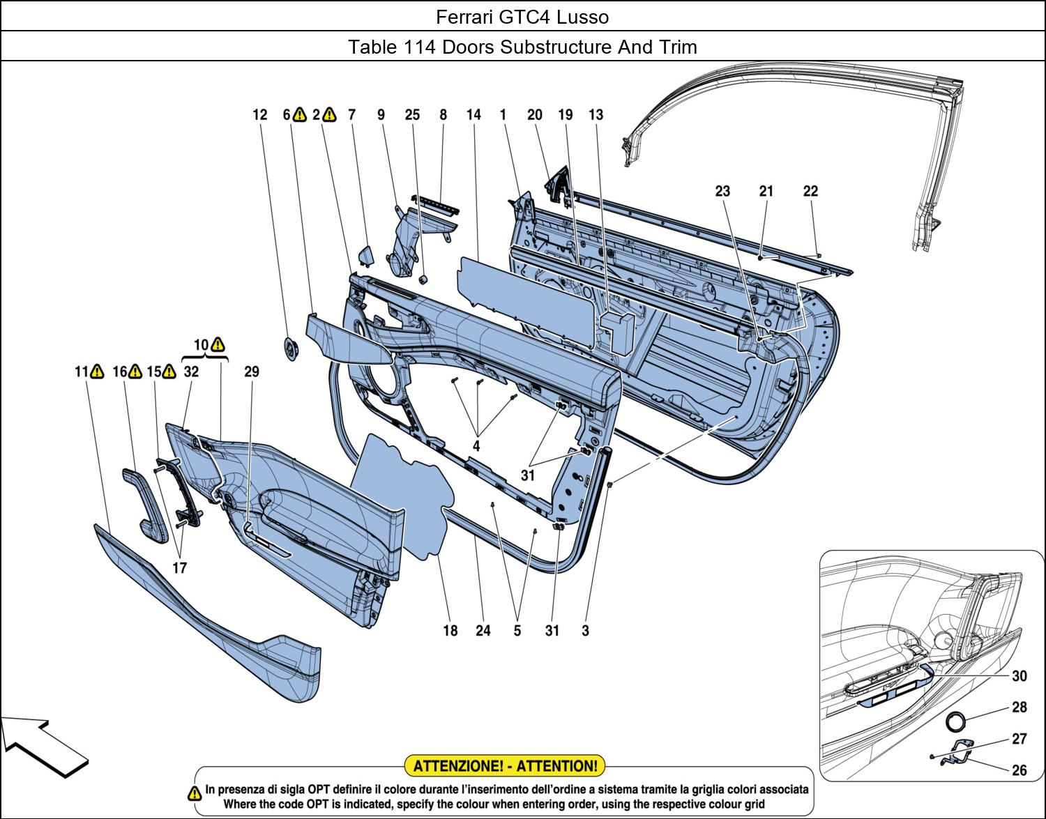 Ferrari Parts Ferrari GTC4 Lusso Table 114 Doors Substructure And Trim