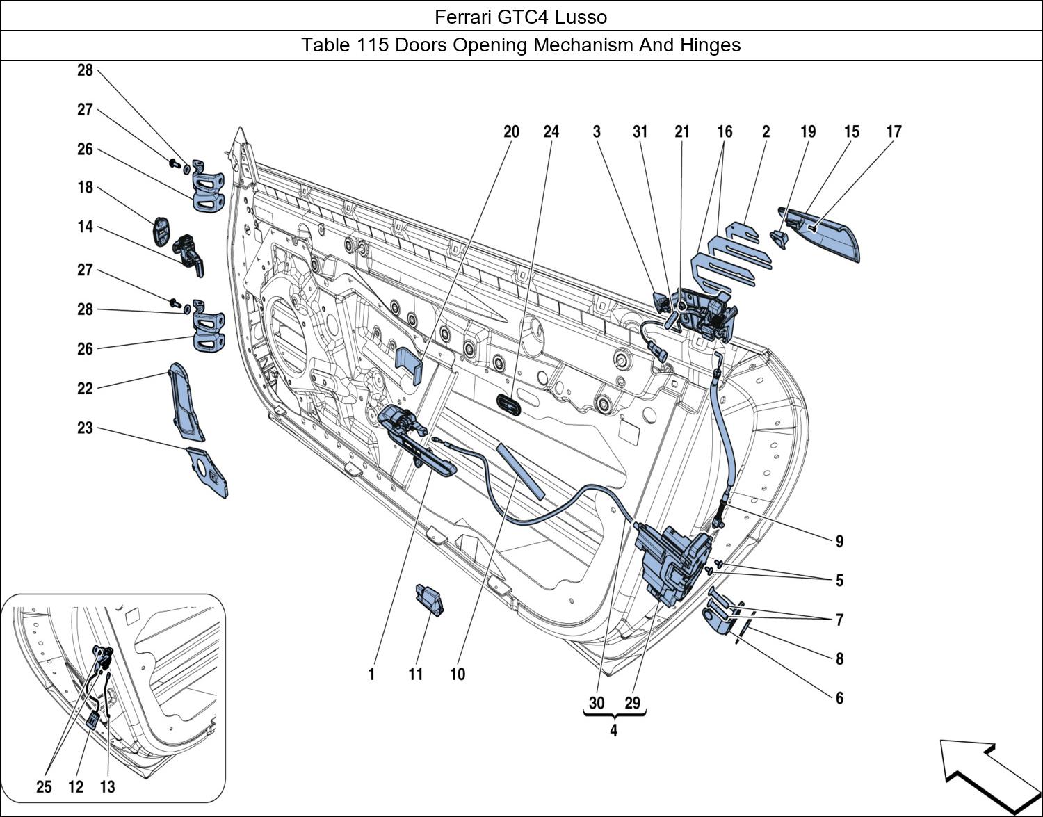 Ferrari Parts Ferrari GTC4 Lusso Table 115 Doors Opening Mechanism And Hinges