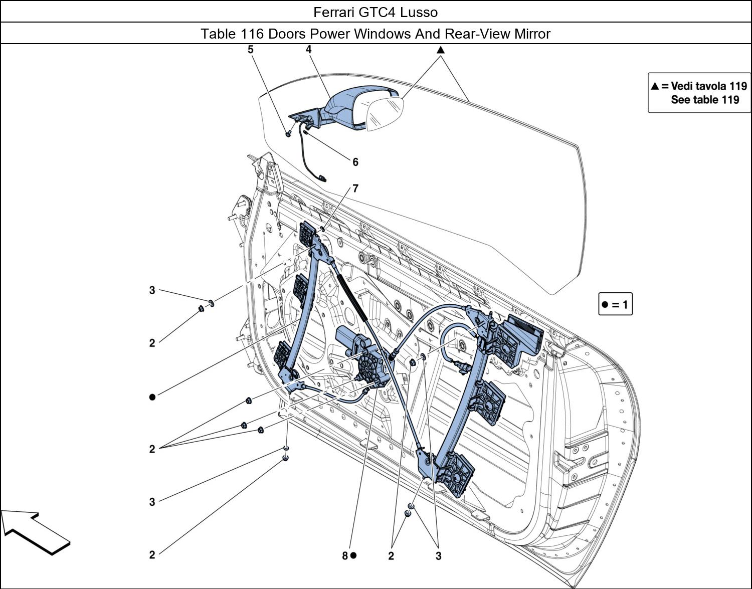 Ferrari Parts Ferrari GTC4 Lusso Table 116 Doors Power Windows And Rear-View Mirror