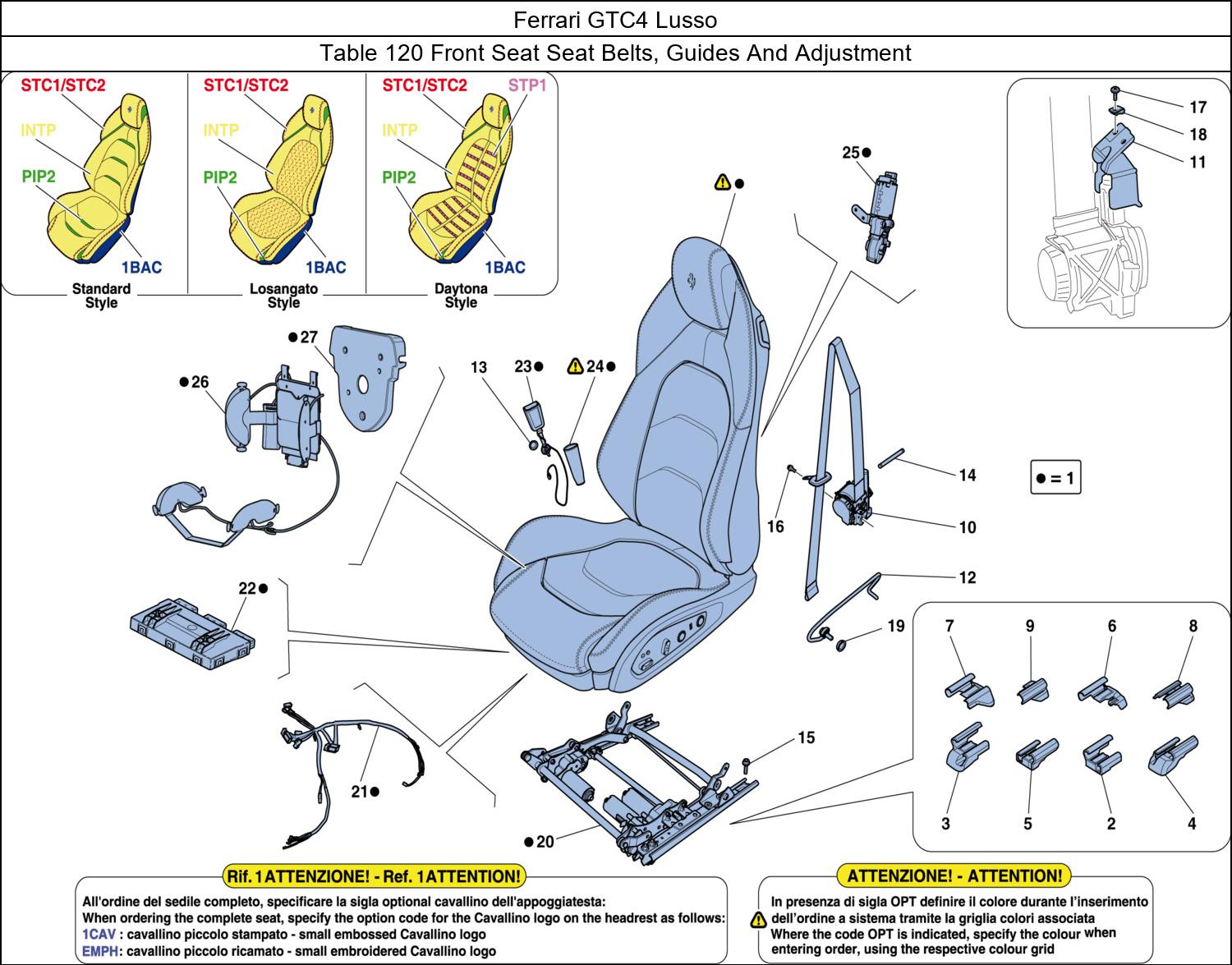 Ferrari Parts Ferrari GTC4 Lusso Table 120 Front Seat Seat Belts, Guides And Adjustment