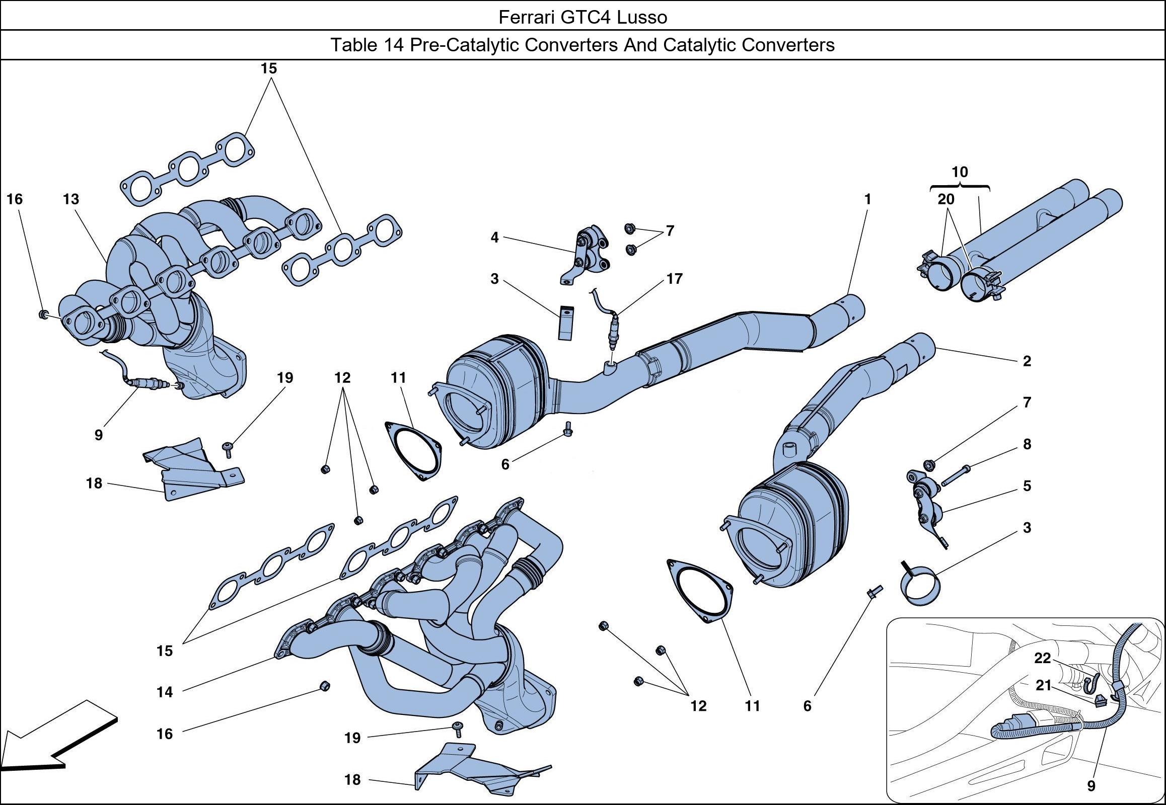 Ferrari Parts Ferrari GTC4 Lusso Table 14 Pre-Catalytic Converters And Catalytic Converters