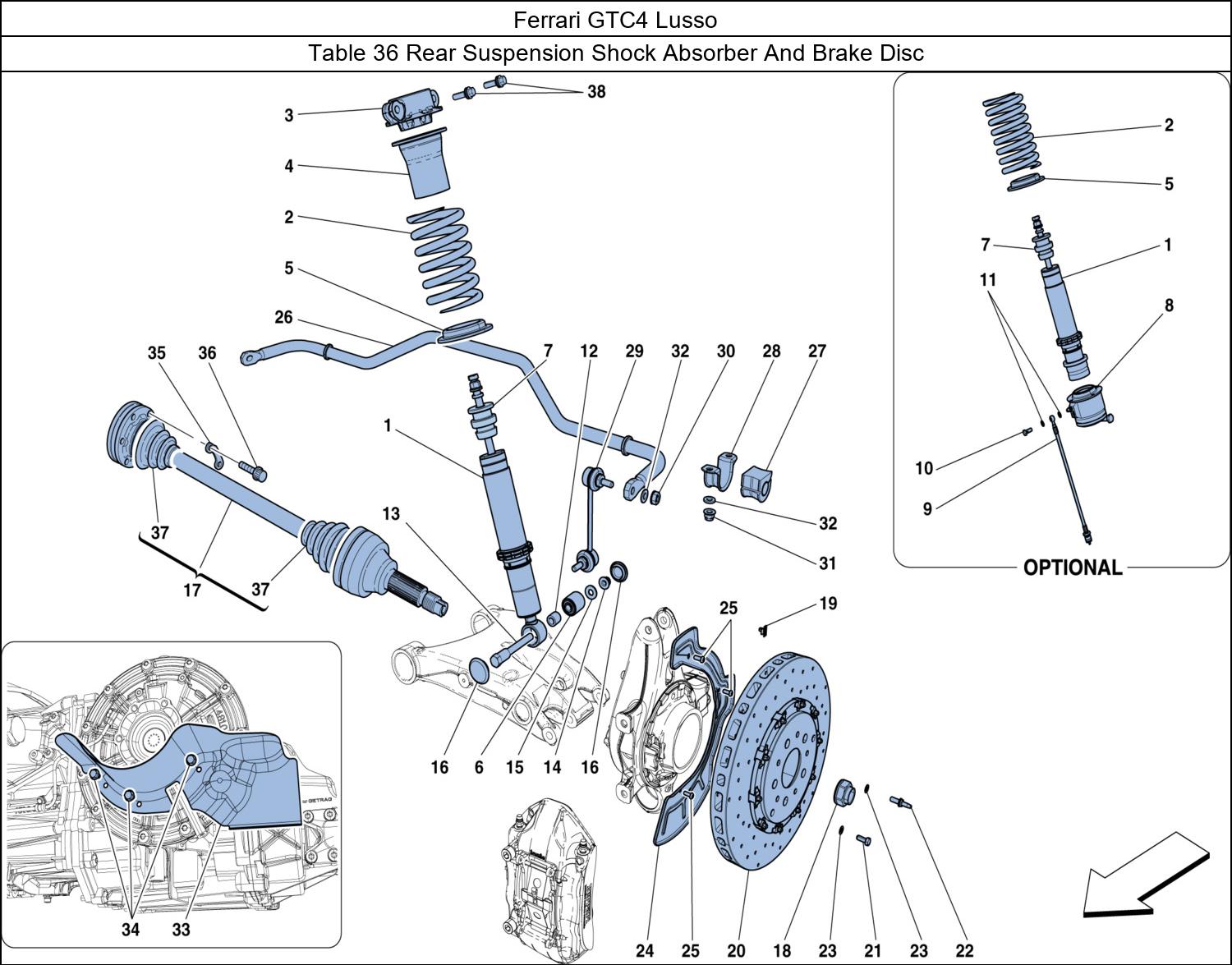 Ferrari Parts Ferrari GTC4 Lusso Table 36 Rear Suspension Shock Absorber And Brake Disc