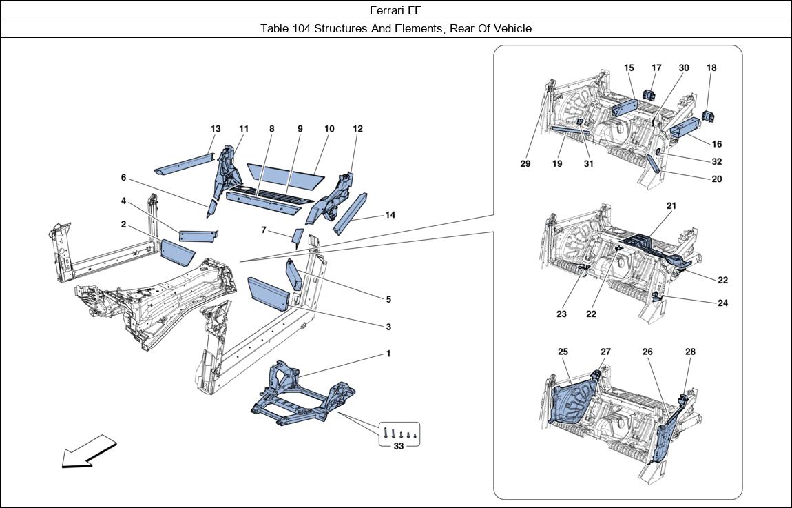 Ferrari Parts Ferrari FF Table 104 Structures And Elements, Rear Of Vehicle