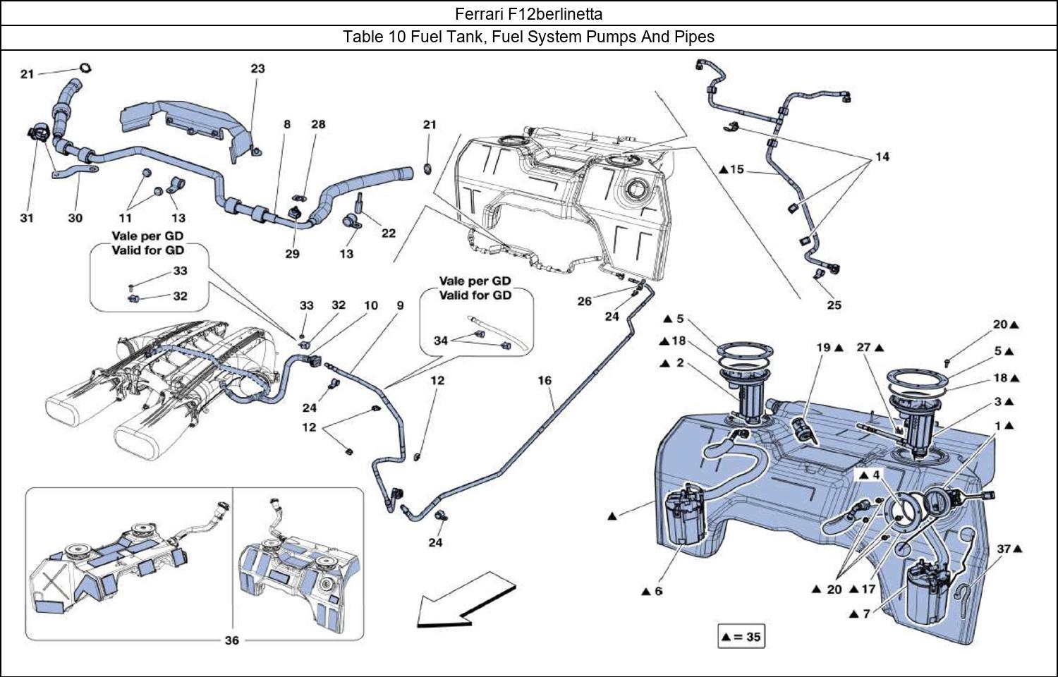 Ferrari Parts Ferrari F12berlinetta Table 10 Fuel Tank, Fuel System Pumps And Pipes