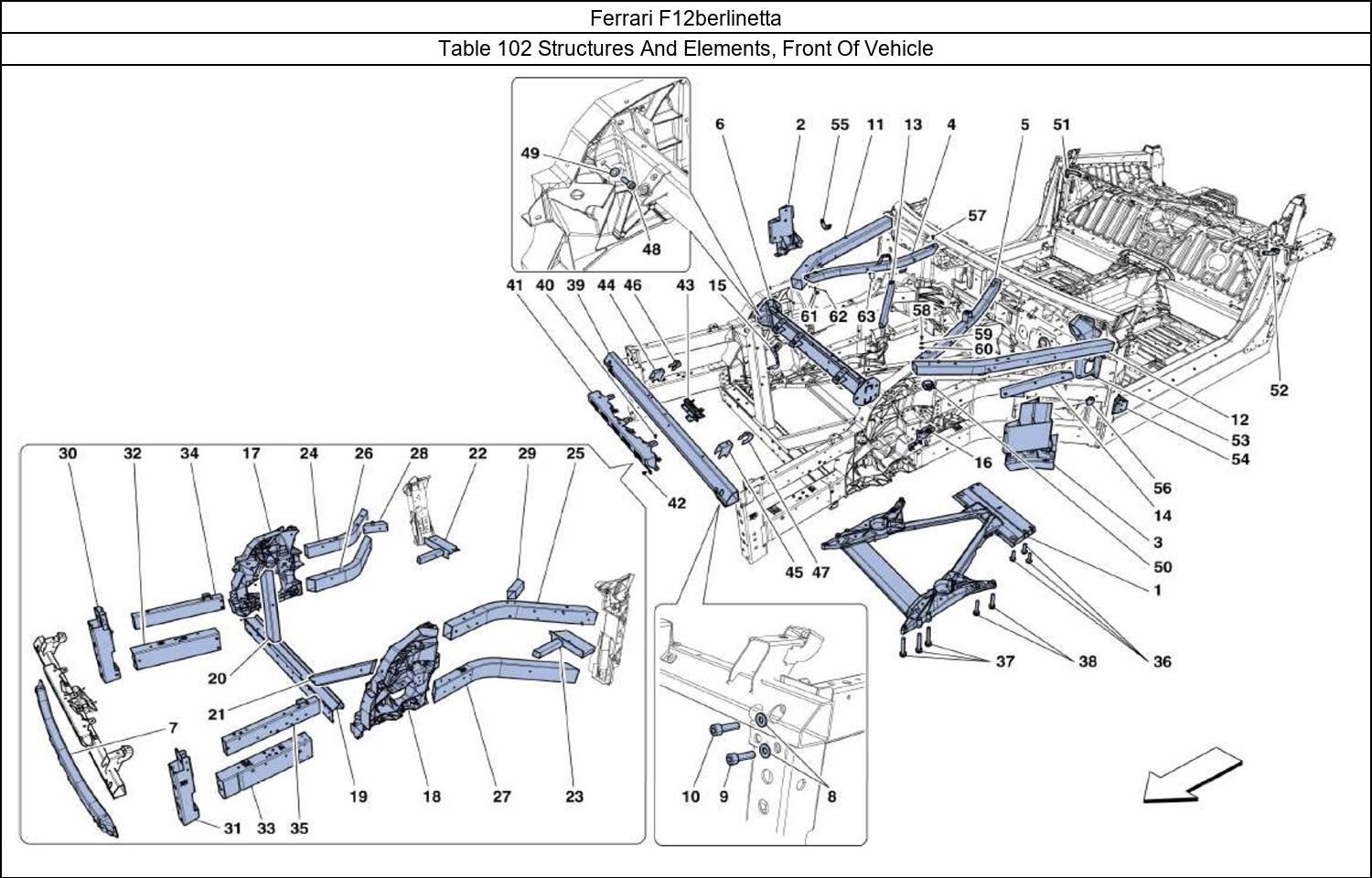 Ferrari Parts Ferrari F12berlinetta Table 102 Structures And Elements, Front Of Vehicle