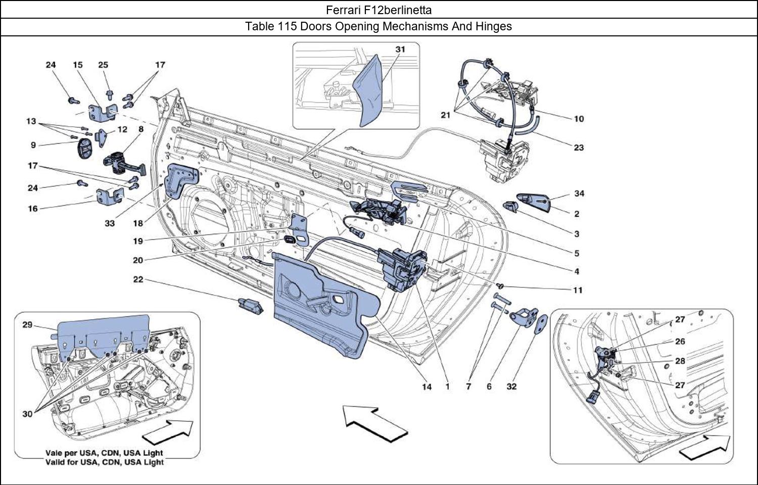 Ferrari Parts Ferrari F12berlinetta Table 115 Doors Opening Mechanisms And Hinges