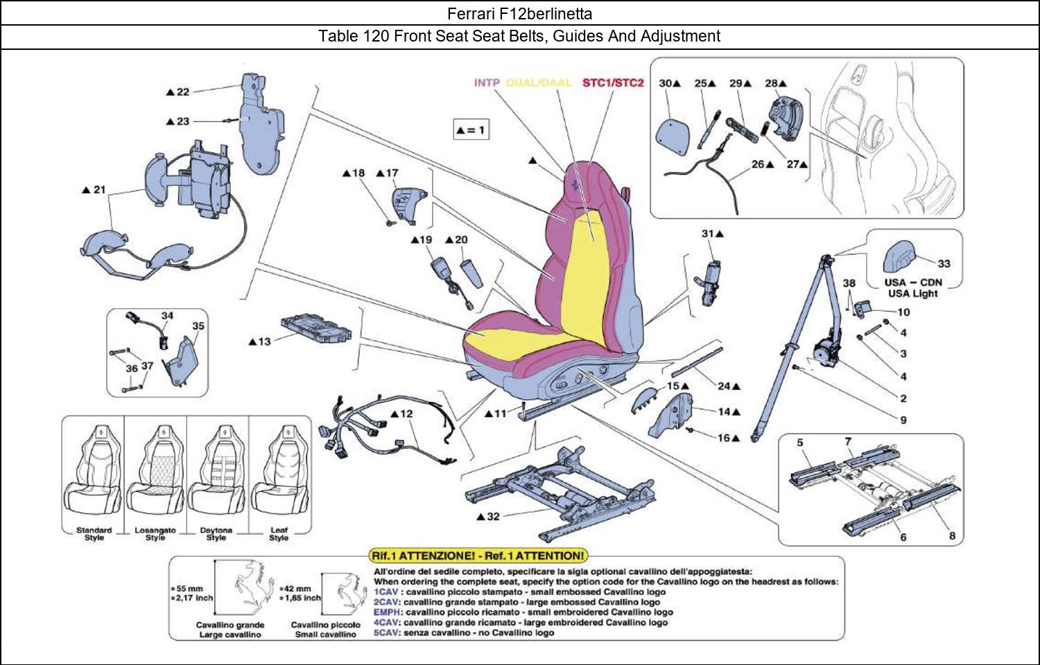 Ferrari Parts Ferrari F12berlinetta Table 120 Front Seat Seat Belts, Guides And Adjustment
