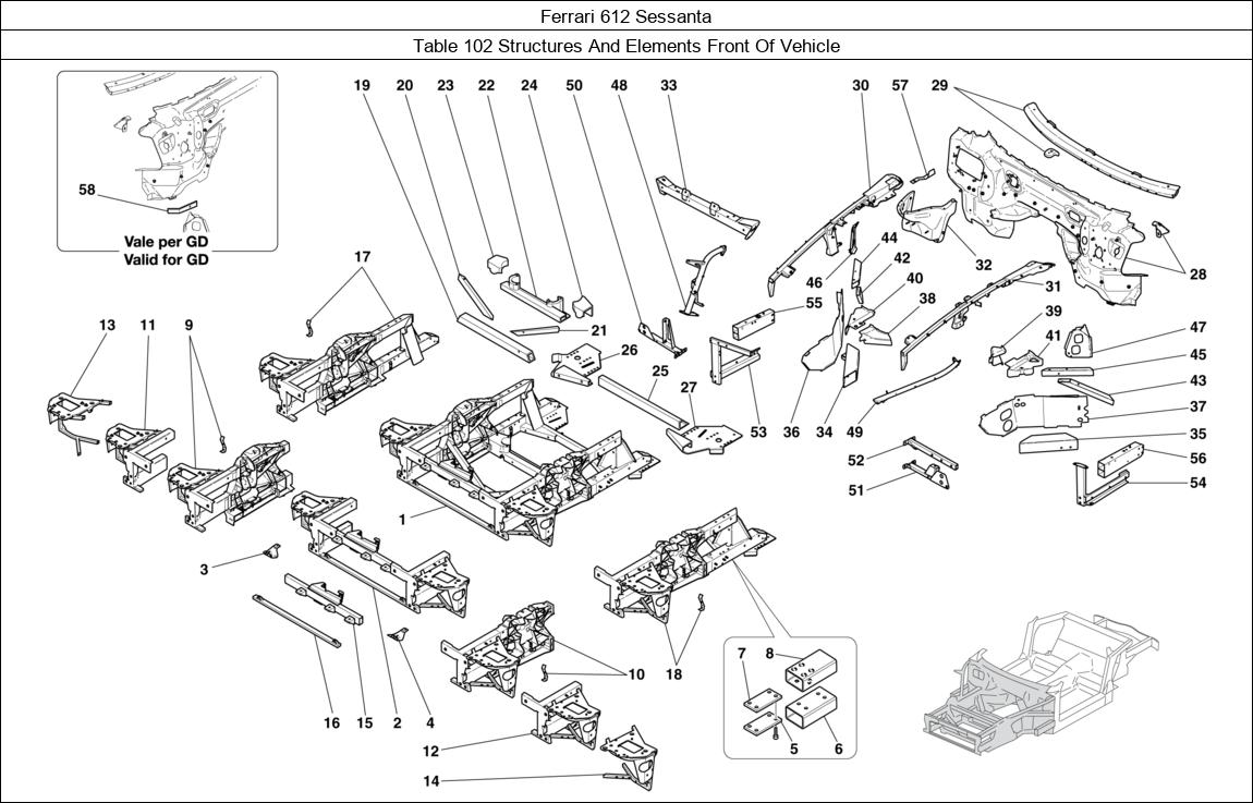 Ferrari Parts Ferrari 612 Sessanta Table 102 Structures And Elements Front Of Vehicle