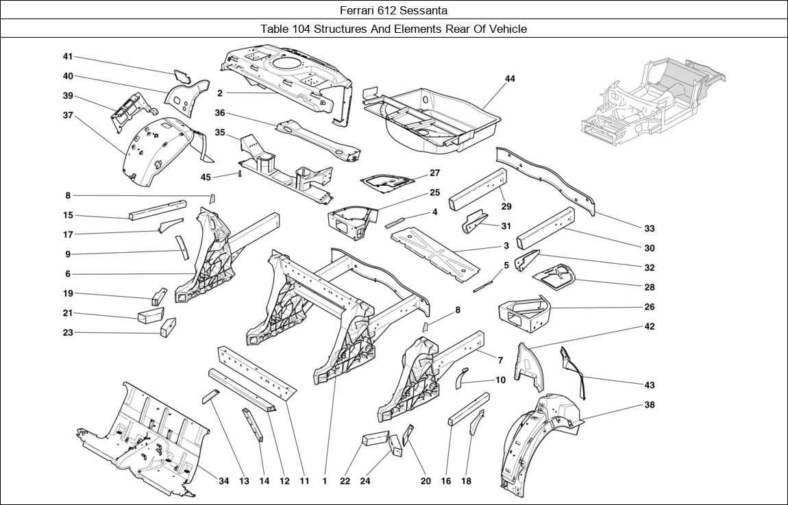 Ferrari Parts Ferrari 612 Sessanta Table 104 Structures And Elements Rear Of Vehicle