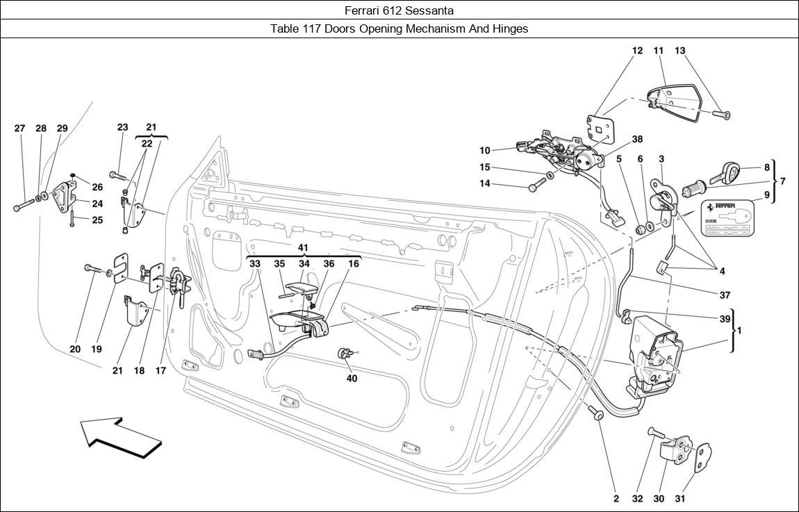 Ferrari Parts Ferrari 612 Sessanta Table 117 Doors Opening Mechanism And Hinges