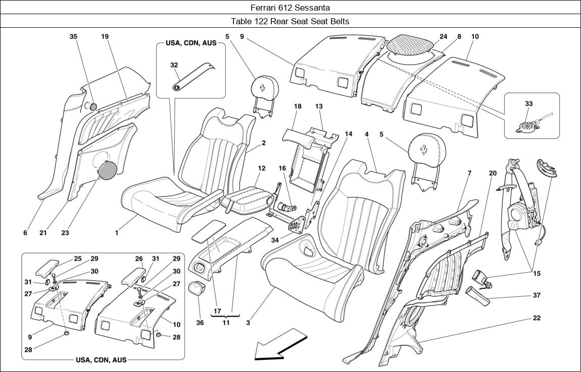 Ferrari Parts Ferrari 612 Sessanta Table 122 Rear Seat Seat Belts